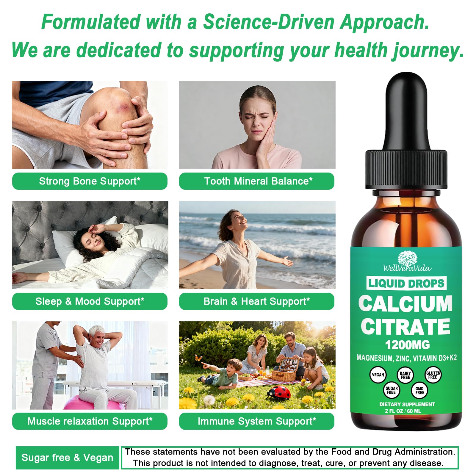 WellVeraVida Calcium Citrate Supplement 1200mg liquid dropper
