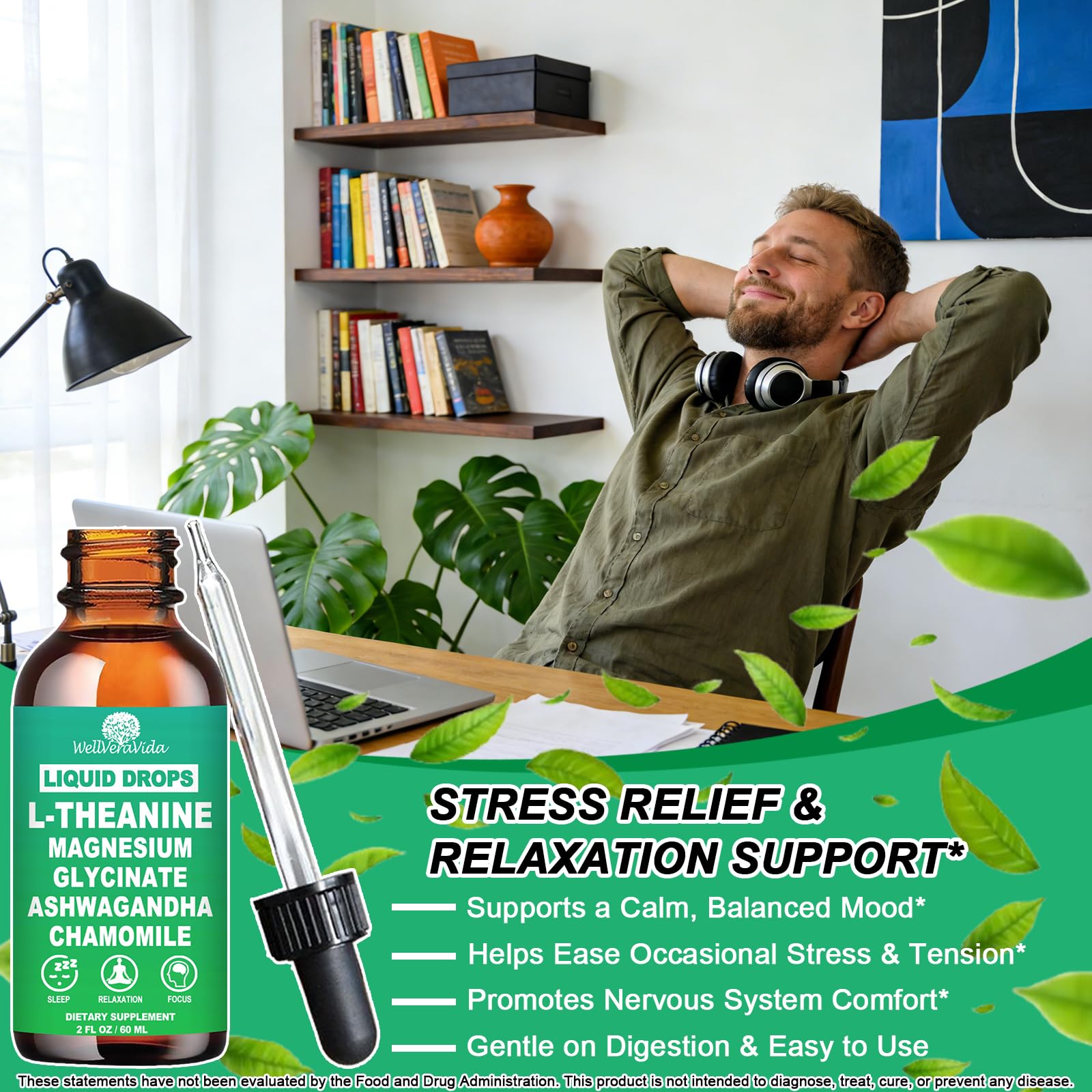 WellVeraVida L-Theanine Liquid Drops showing dosage dropper