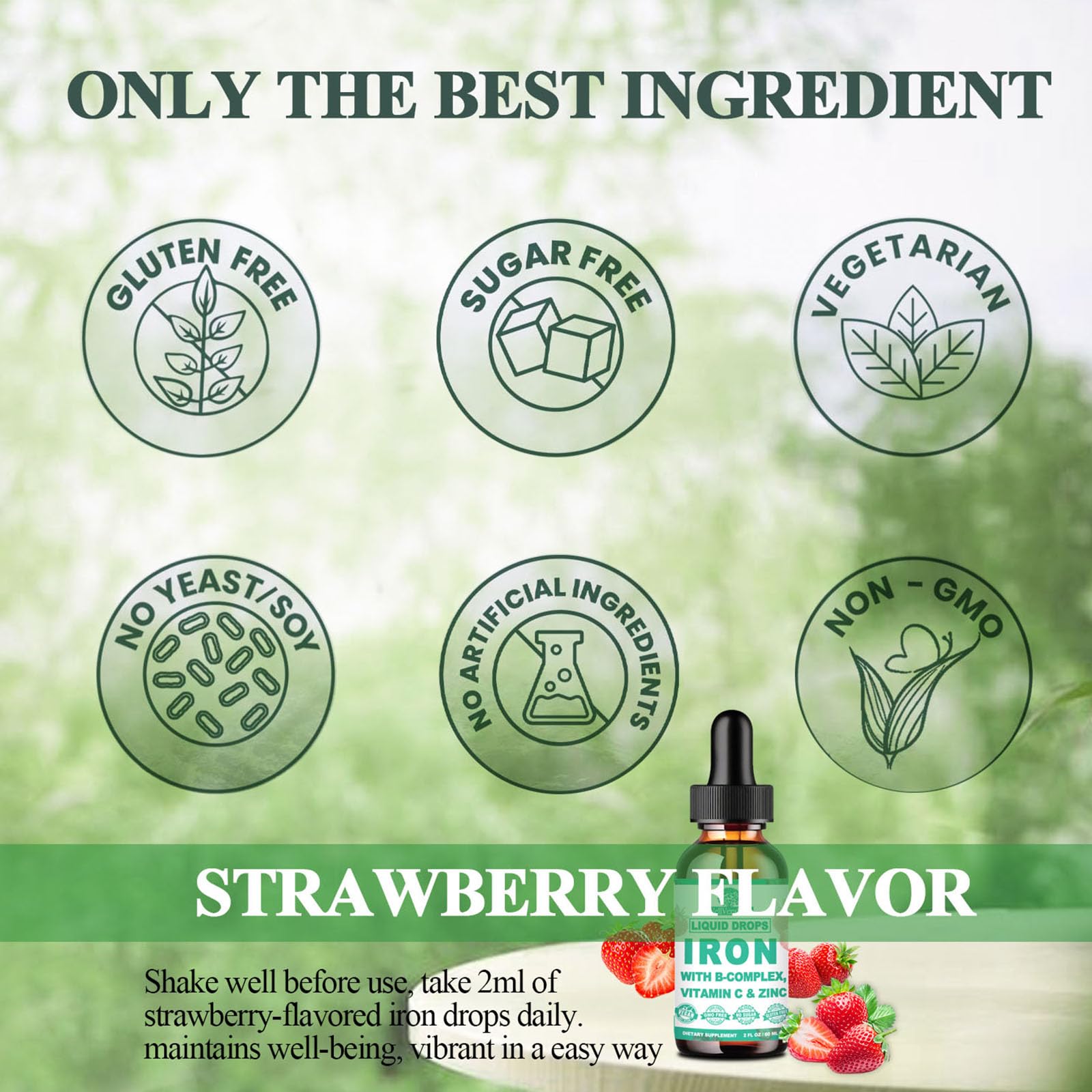 WellVeraVida Liquid Iron Supplement lifestyle scene with fruits and a healthy meal