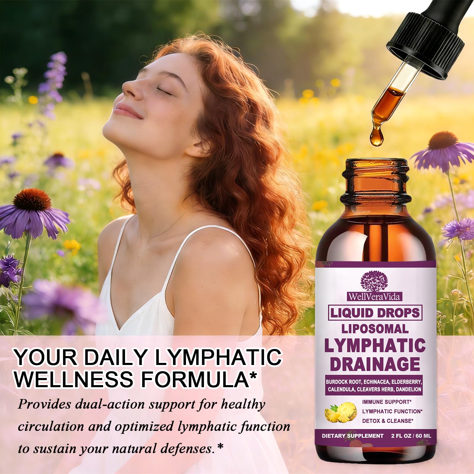 WellVeraVida Lymphatic Support Liquid Drops dropper close-up
