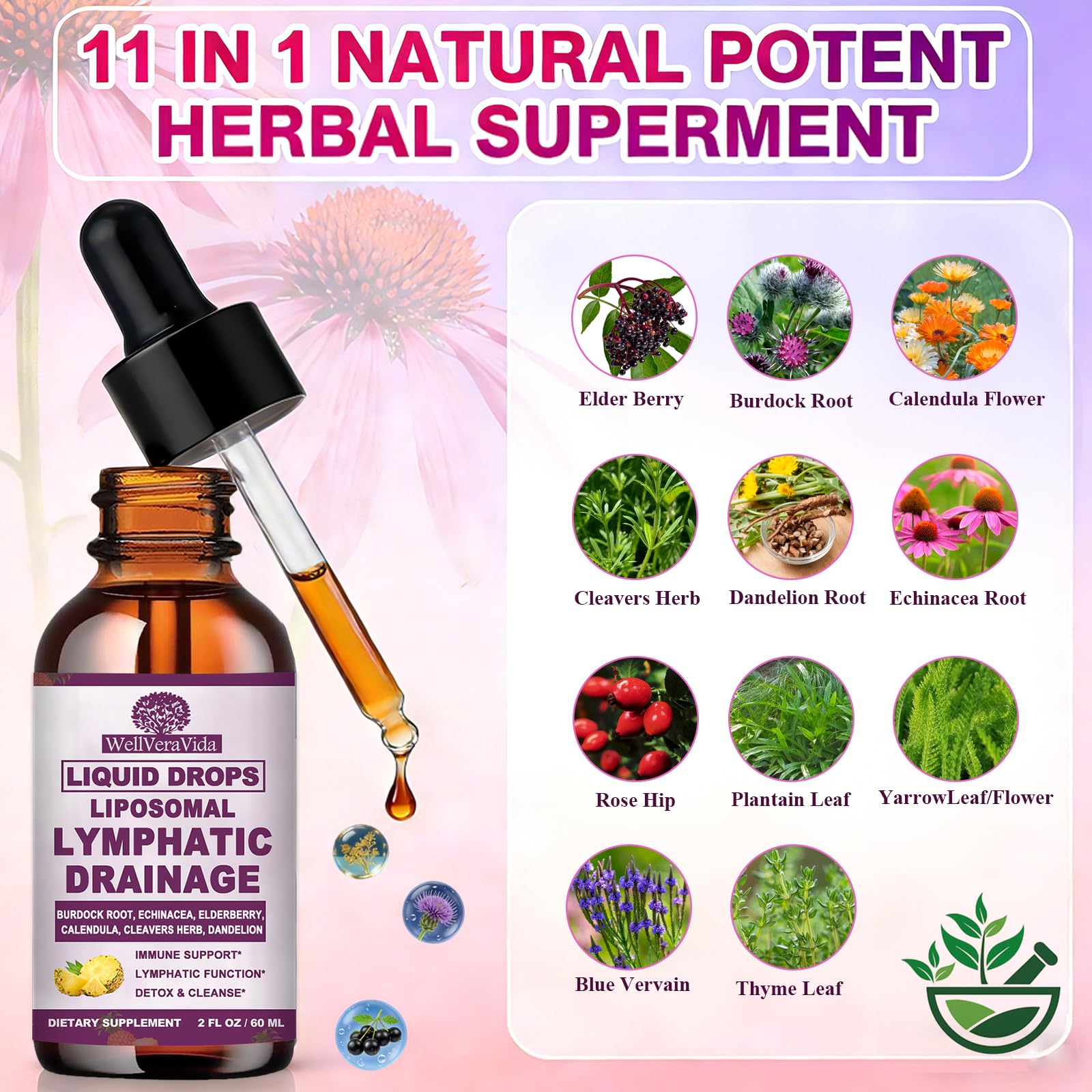 WellVeraVida Lymphatic Support Liquid Drops packaging side view