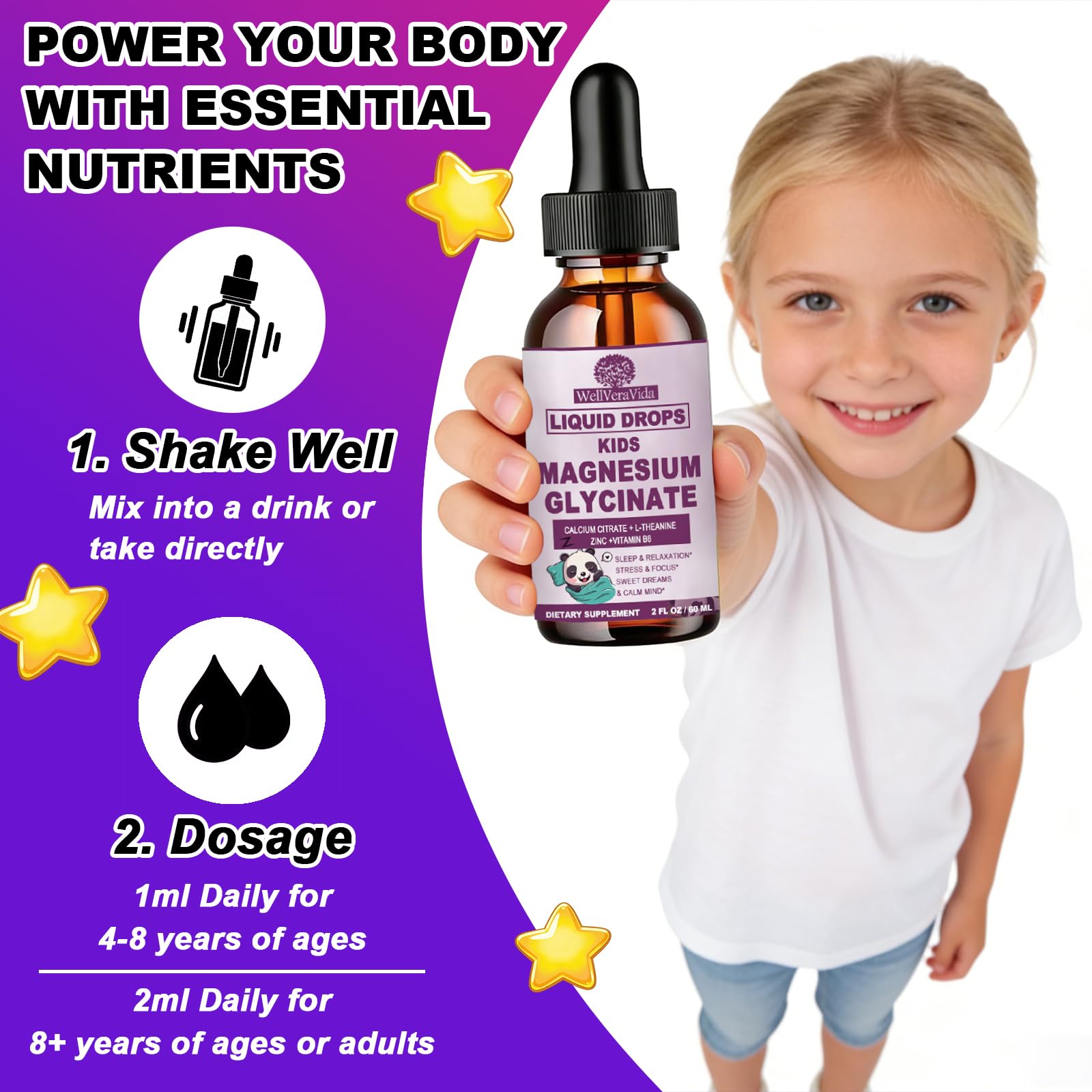 WellVeraVida Magnesium Glycinate Drops for Kids close-up of liquid