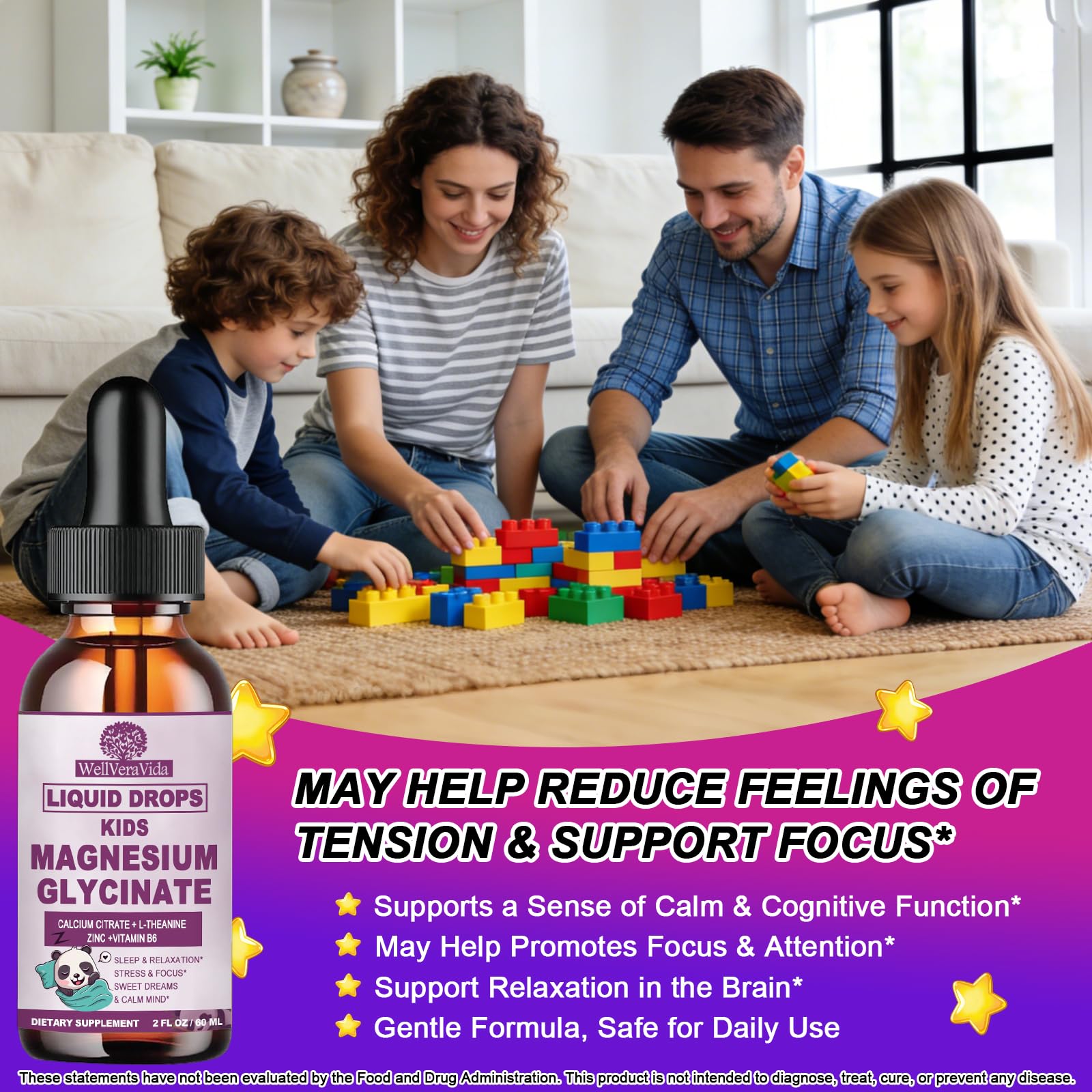 WellVeraVida Magnesium Glycinate Drops for Kids lifestyle scene with child