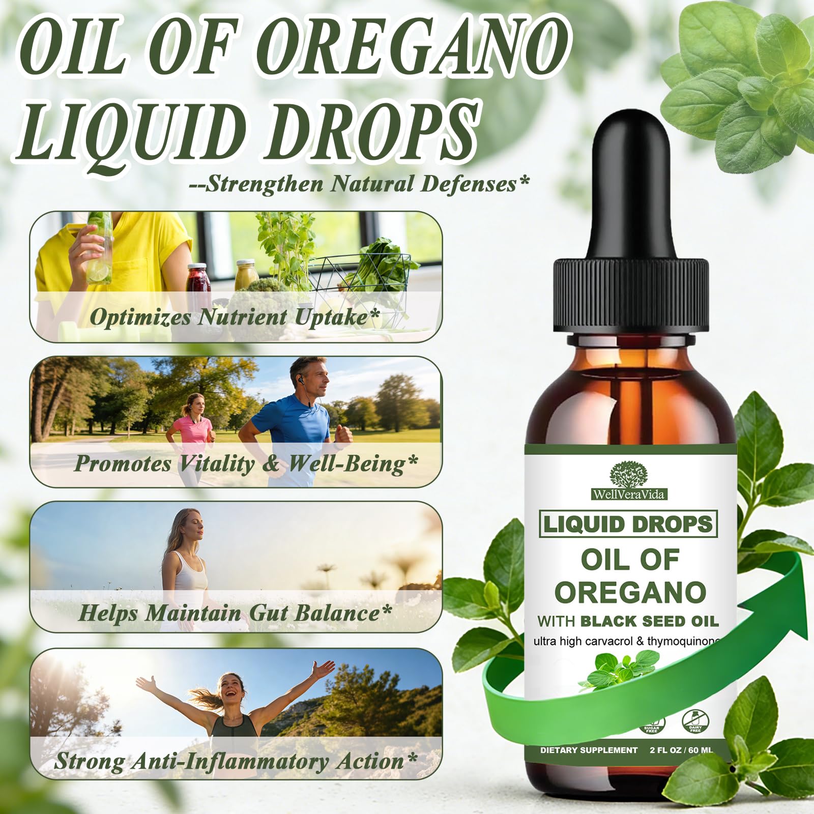 WellVeraVida Oregano Oil with Black Seed Oil Complex 300mg bottle side view