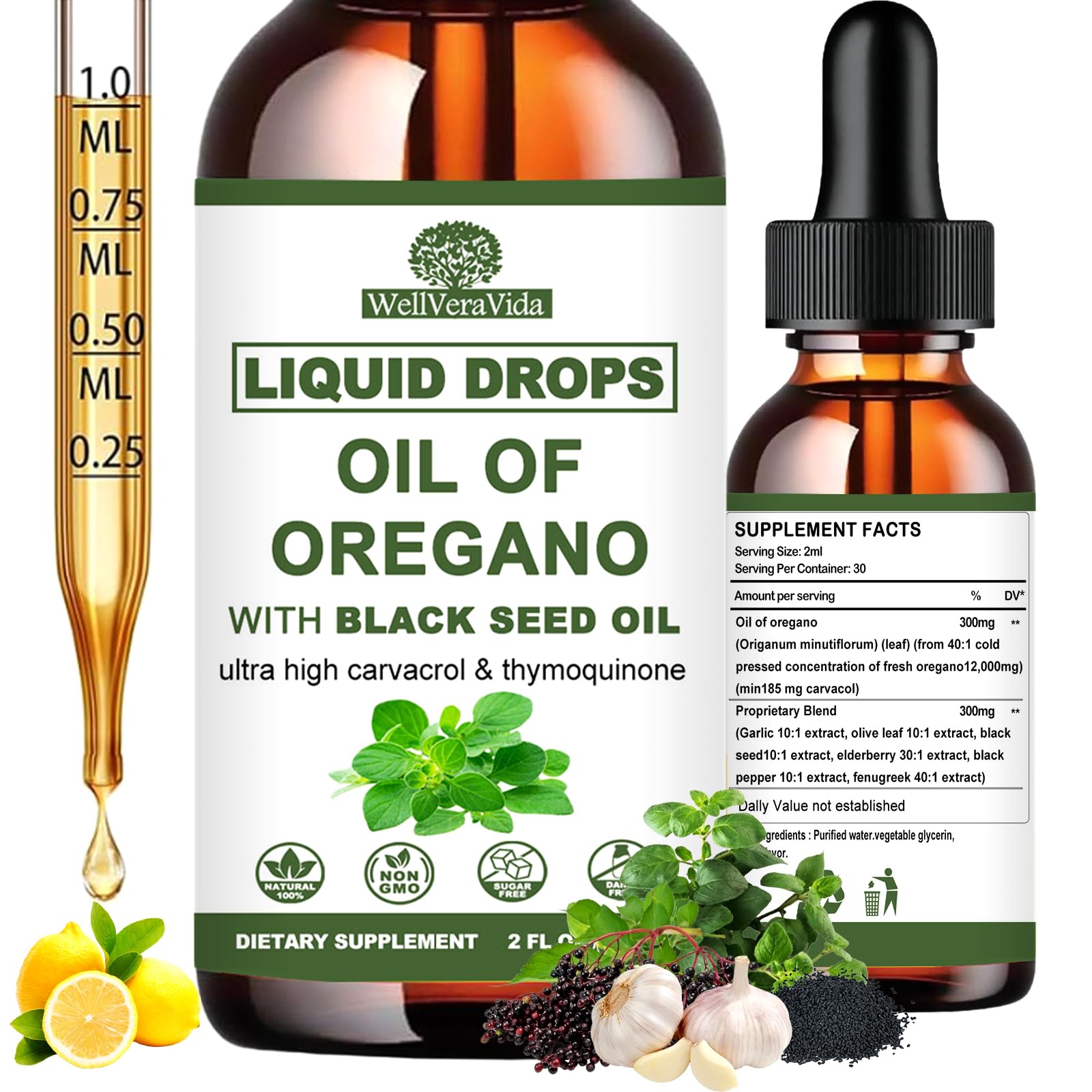 WellVeraVida Oregano Oil with Black Seed Oil Complex 300mg front view