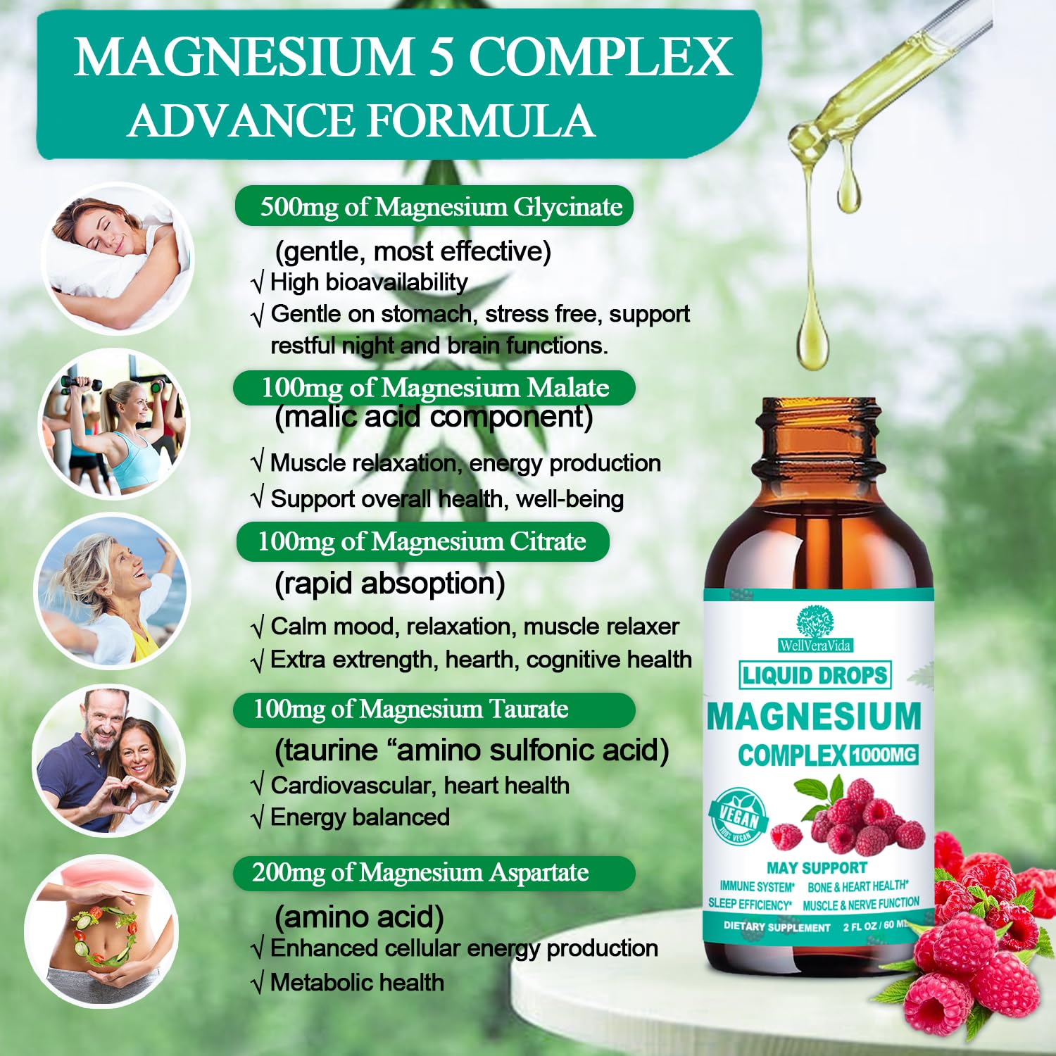 WellVeraVida Organic Magnesium 5 Complex Liquid Drops 1000mg back view