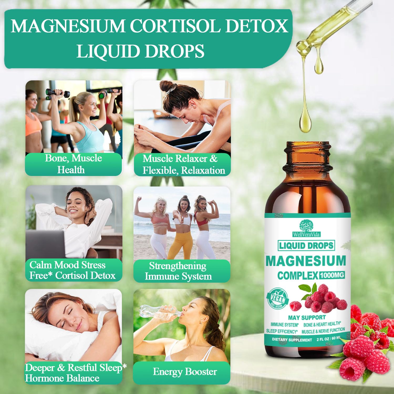 WellVeraVida Organic Magnesium 5 Complex Liquid Drops 1000mg with measuring droppers