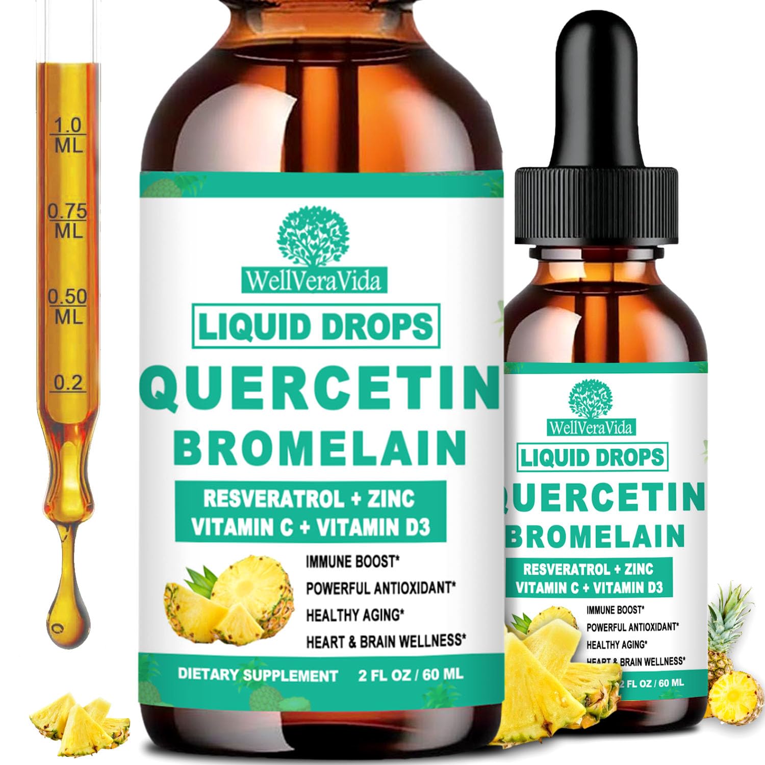 WellVeraVida Quercetin Liquid Drops 1000mg front view