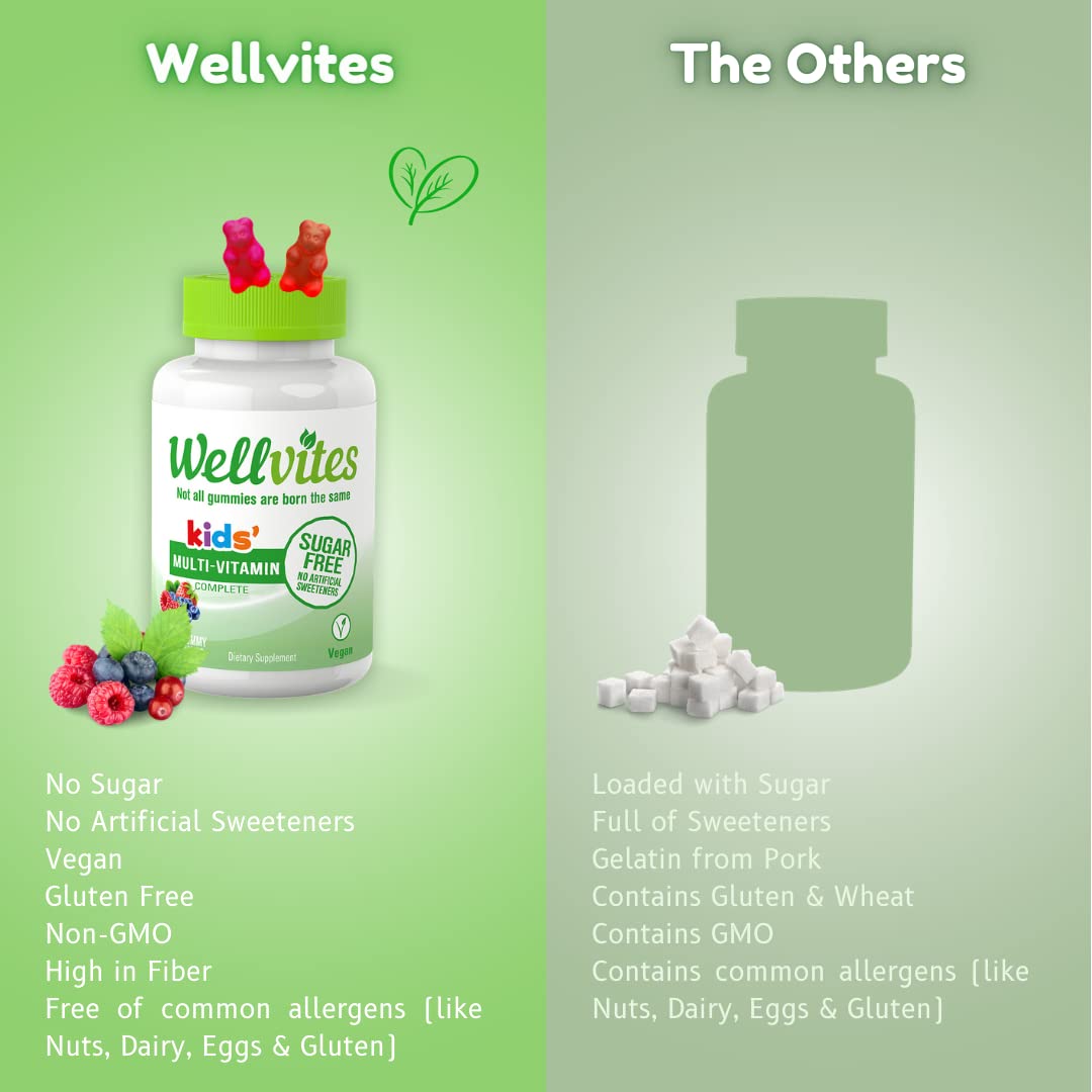 Wellvites Kids Multivitamin Gummies back view with ingredients list