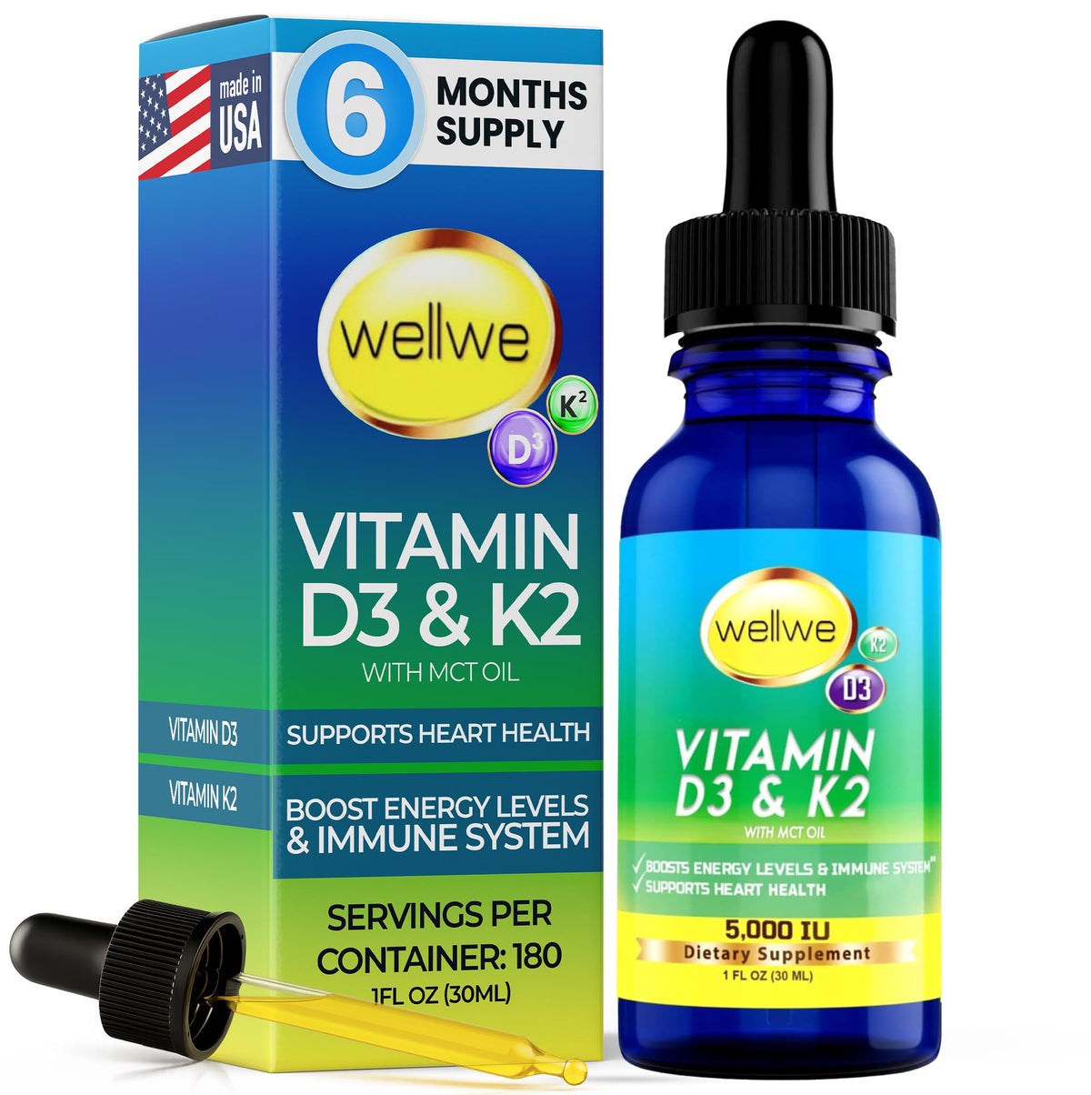 wellwe Liquid Vitamin D3 & K2 Drops front view