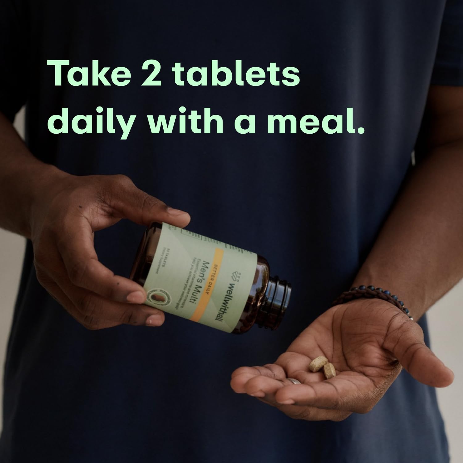WellWithAll Men's Multivitamin Supplement displayed with healthy foods