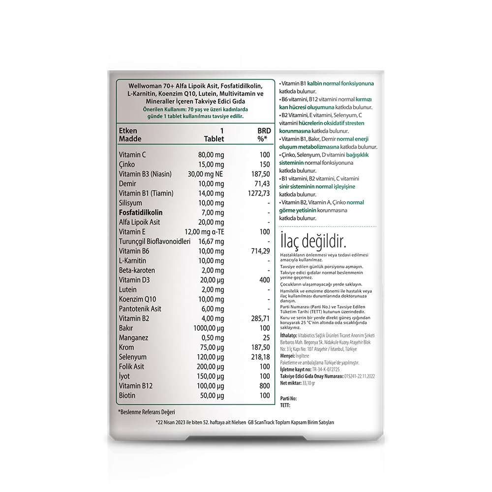 Wellwoman 70+ Tablets packaging side view