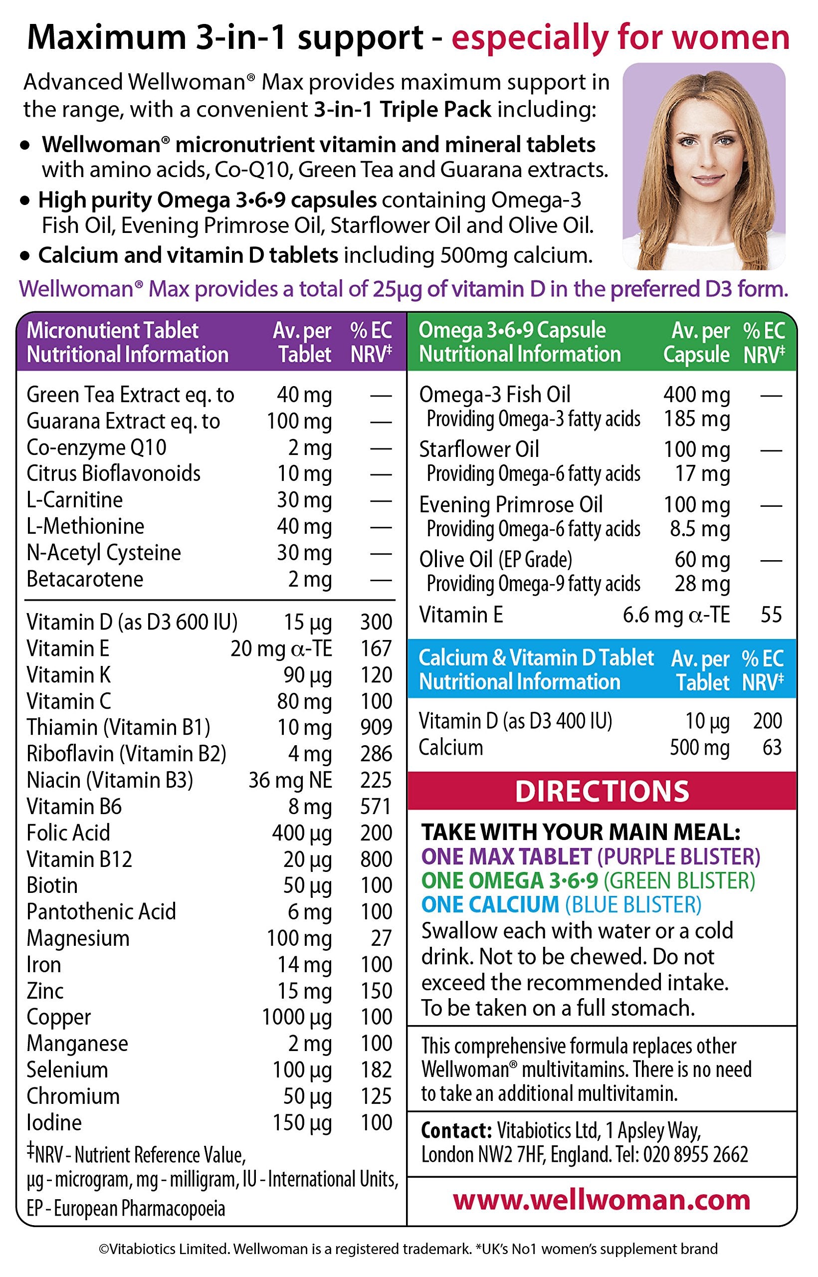 Wellwoman Max packaging with ingredients list