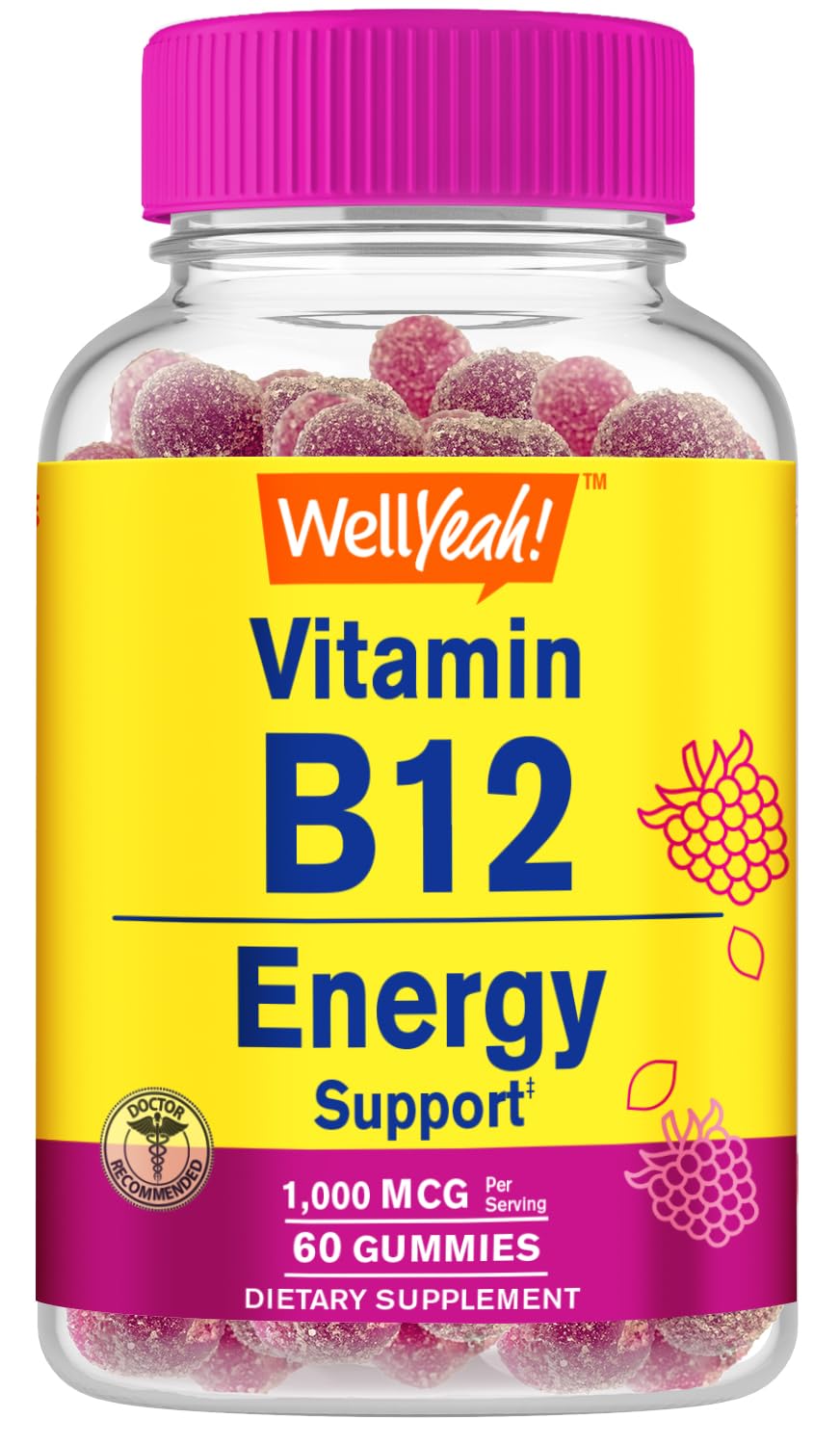 WellYeah B12 Gummies 1000mg front view with berry flavour