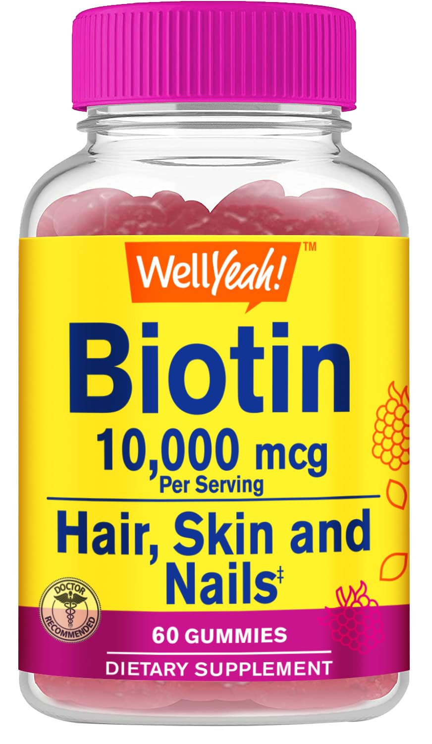 WellYeah Biotin Gummies 10000 mcg raspberry flavour front view