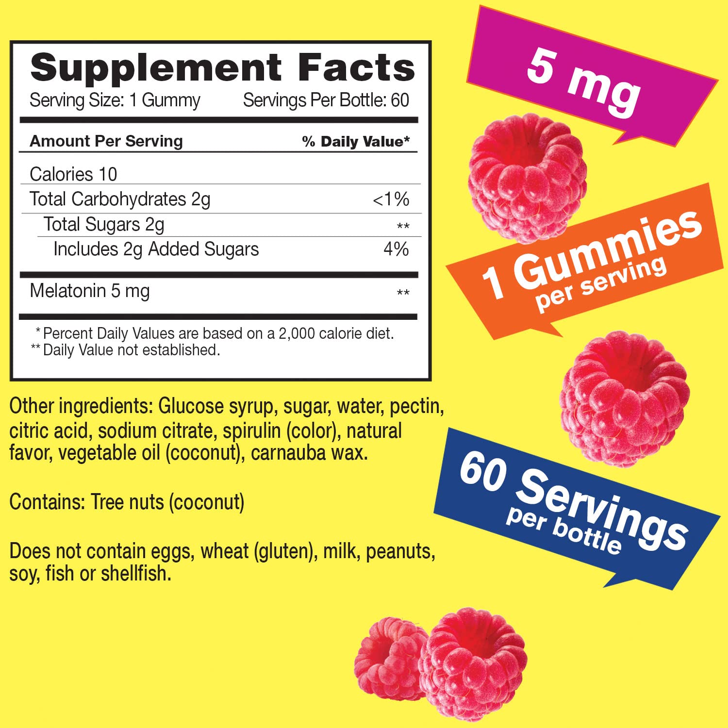WellYeah Melatonin Gummies 5 mg back view, nutritional information