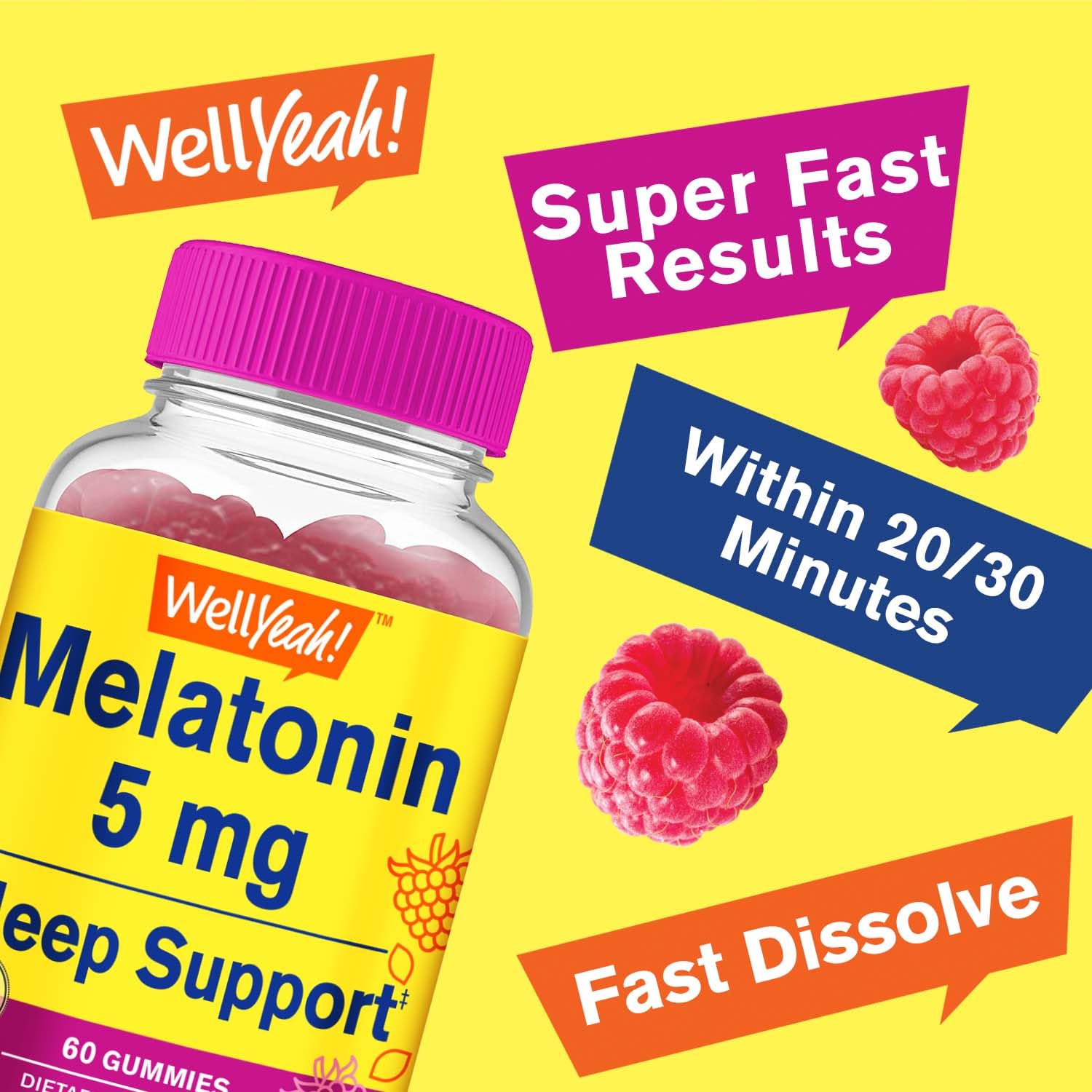 WellYeah Melatonin Gummies 5 mg side view, packaging details