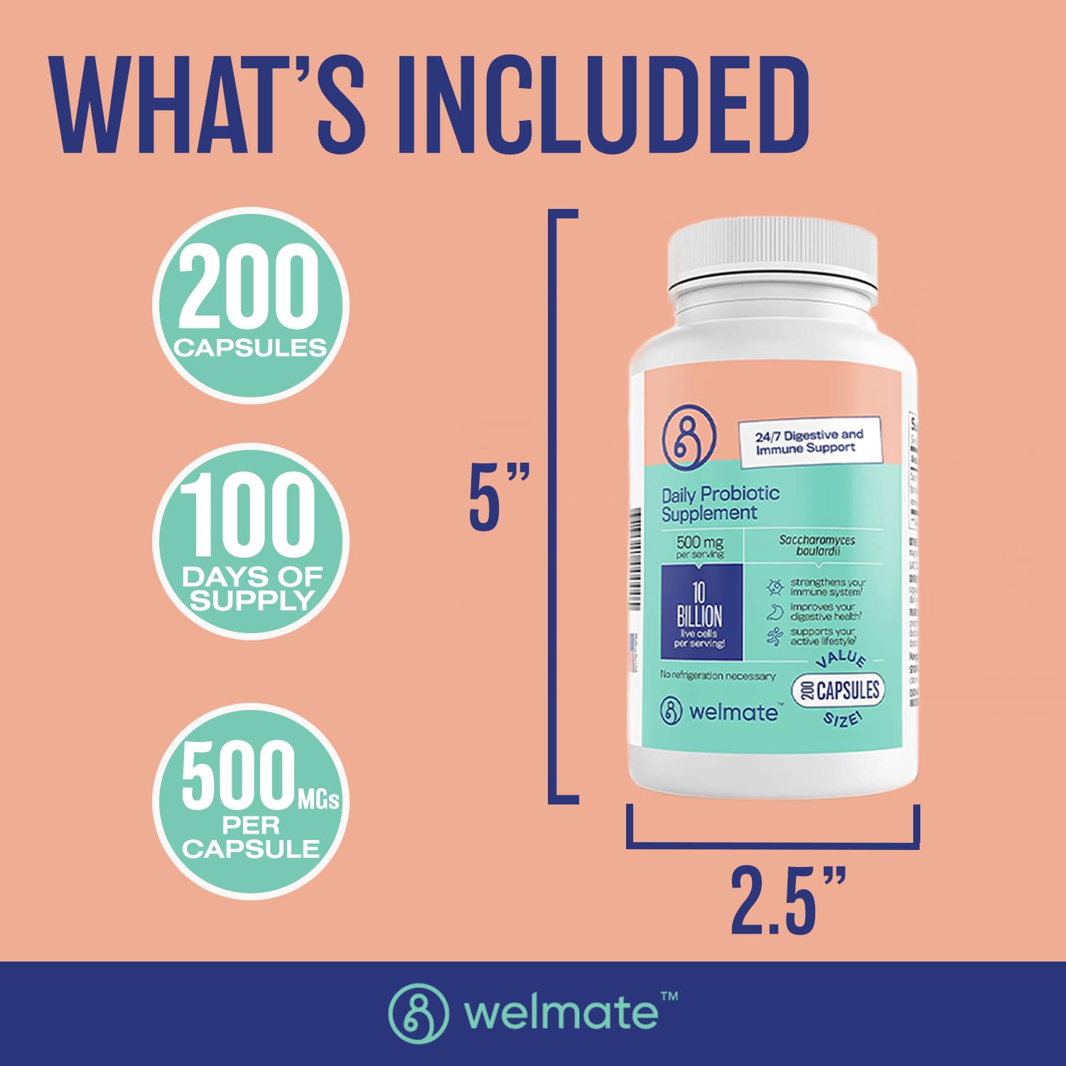 WELMATE Daily Probiotic Supplement 200 capsules back view