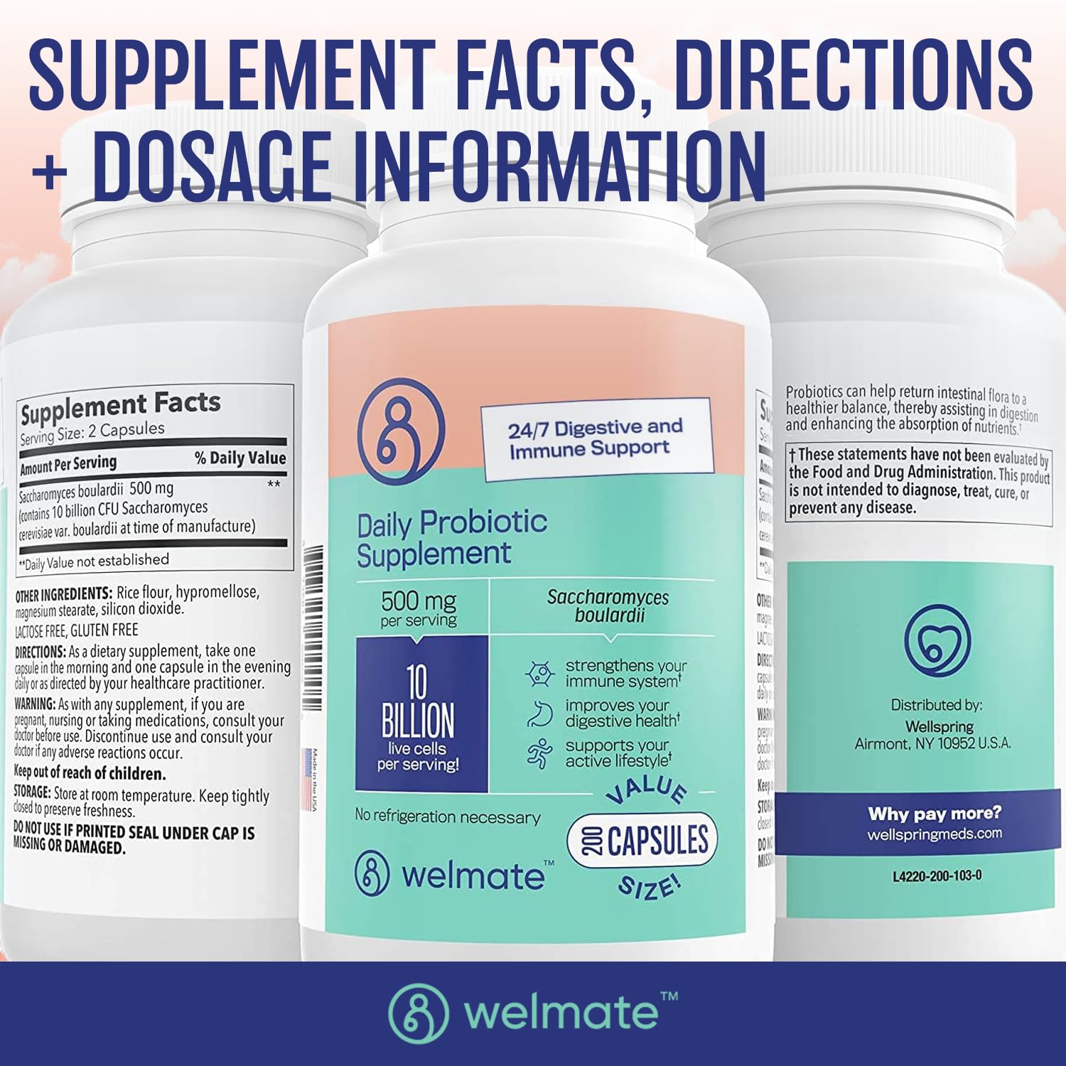 WELMATE Daily Probiotic Supplement bottle with capsules on a table