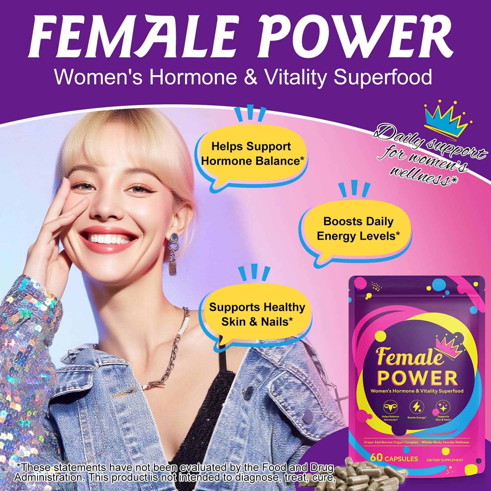 WELOSUER Beef Organ Supplement for Women capsules on a surface