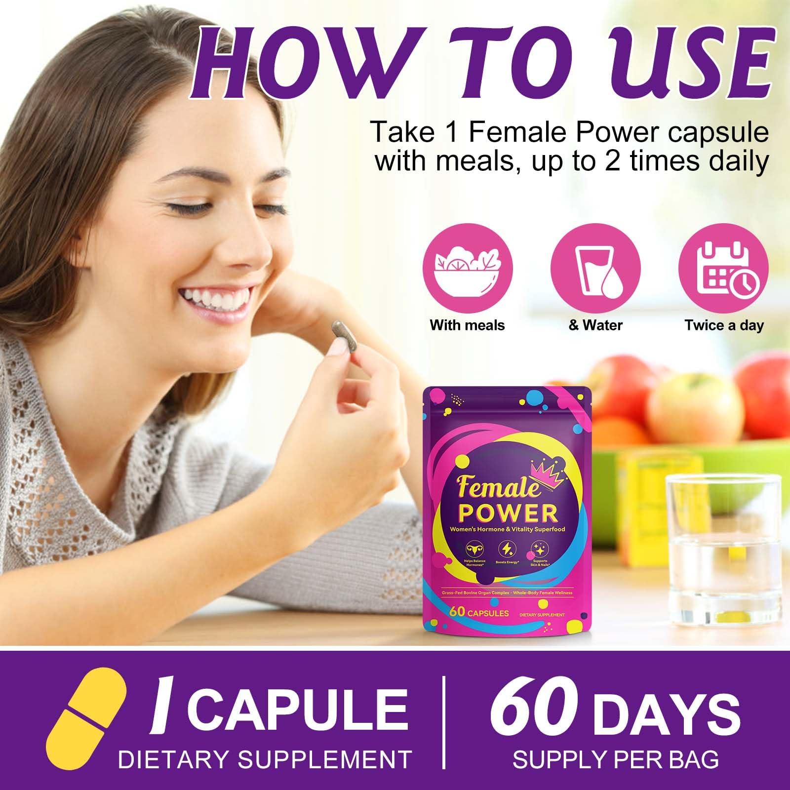 WELOSUER Beef Organ Supplement for Women packaging details