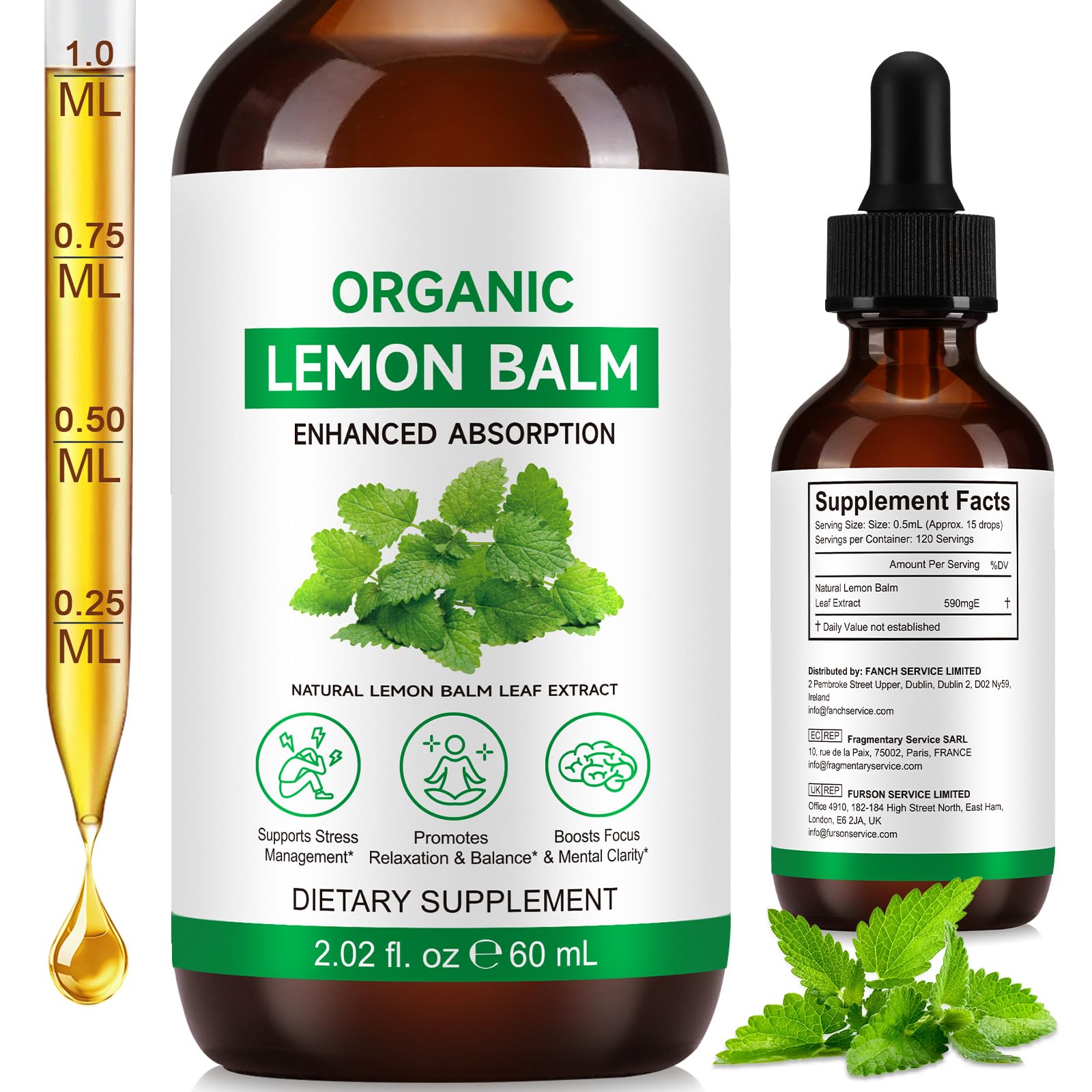 WELOSUER Lemon Balm Leaf Tincture 60g front view