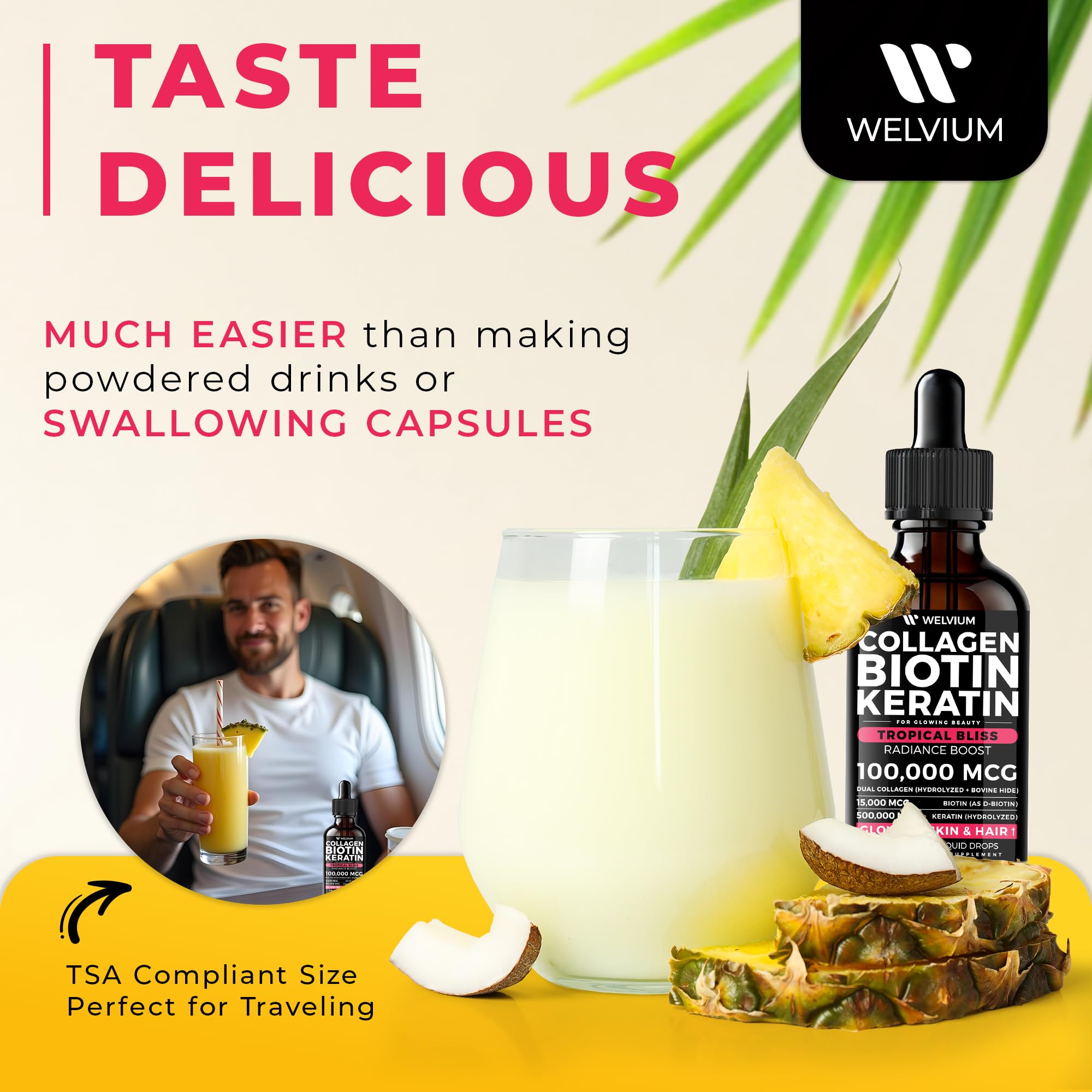 WELVIUM Collagen Liquid showing dosage instructions