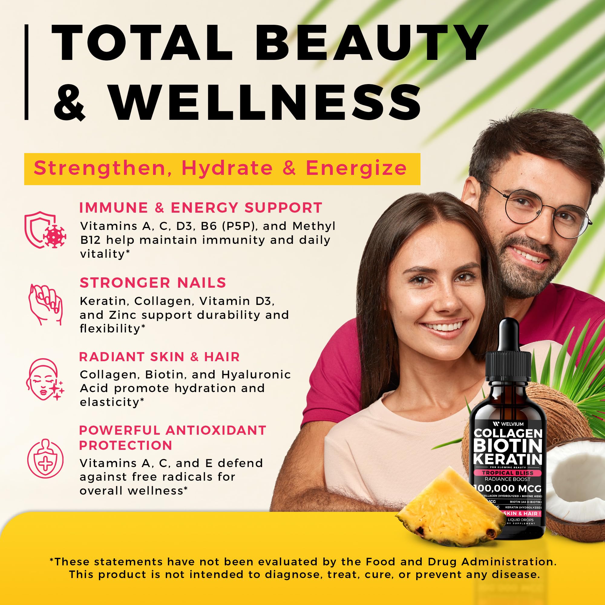 WELVIUM Collagen Liquid with tropical background