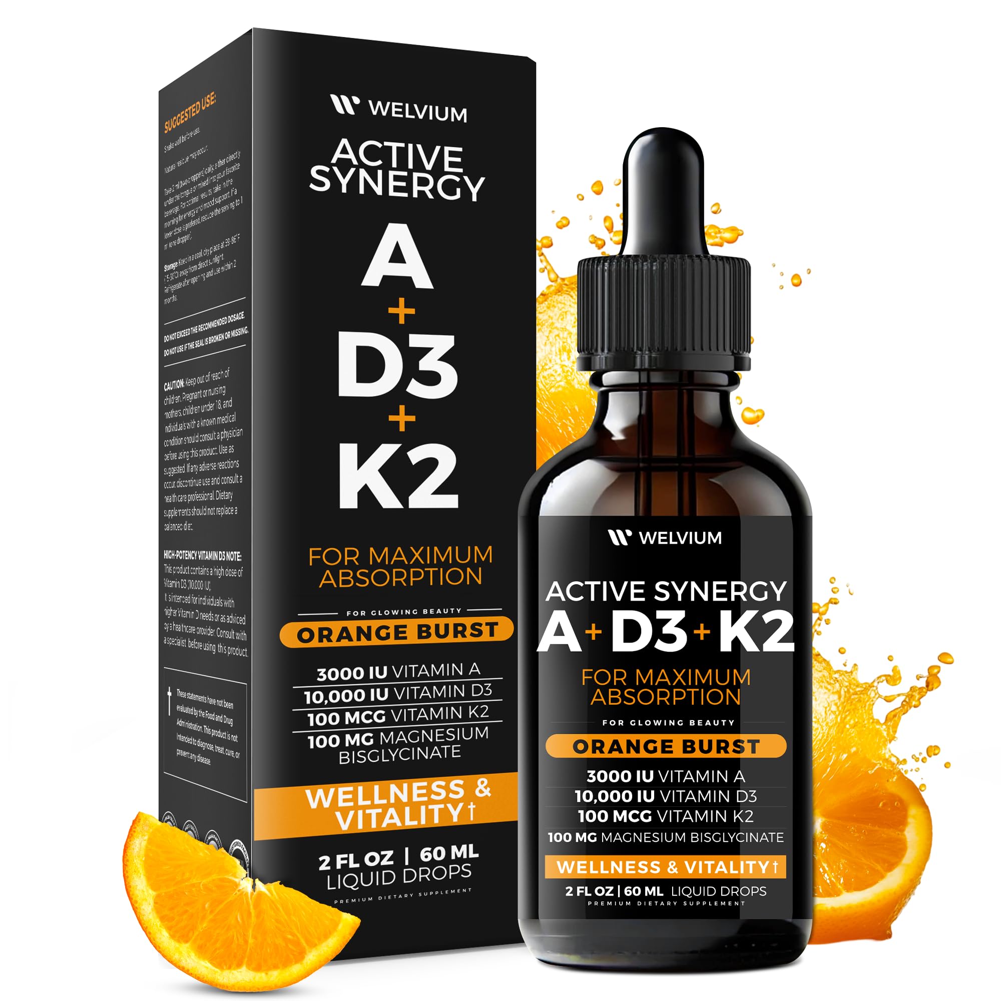 WELVIUM Liquid Vitamin D3 K2 bottle and dropper close-up