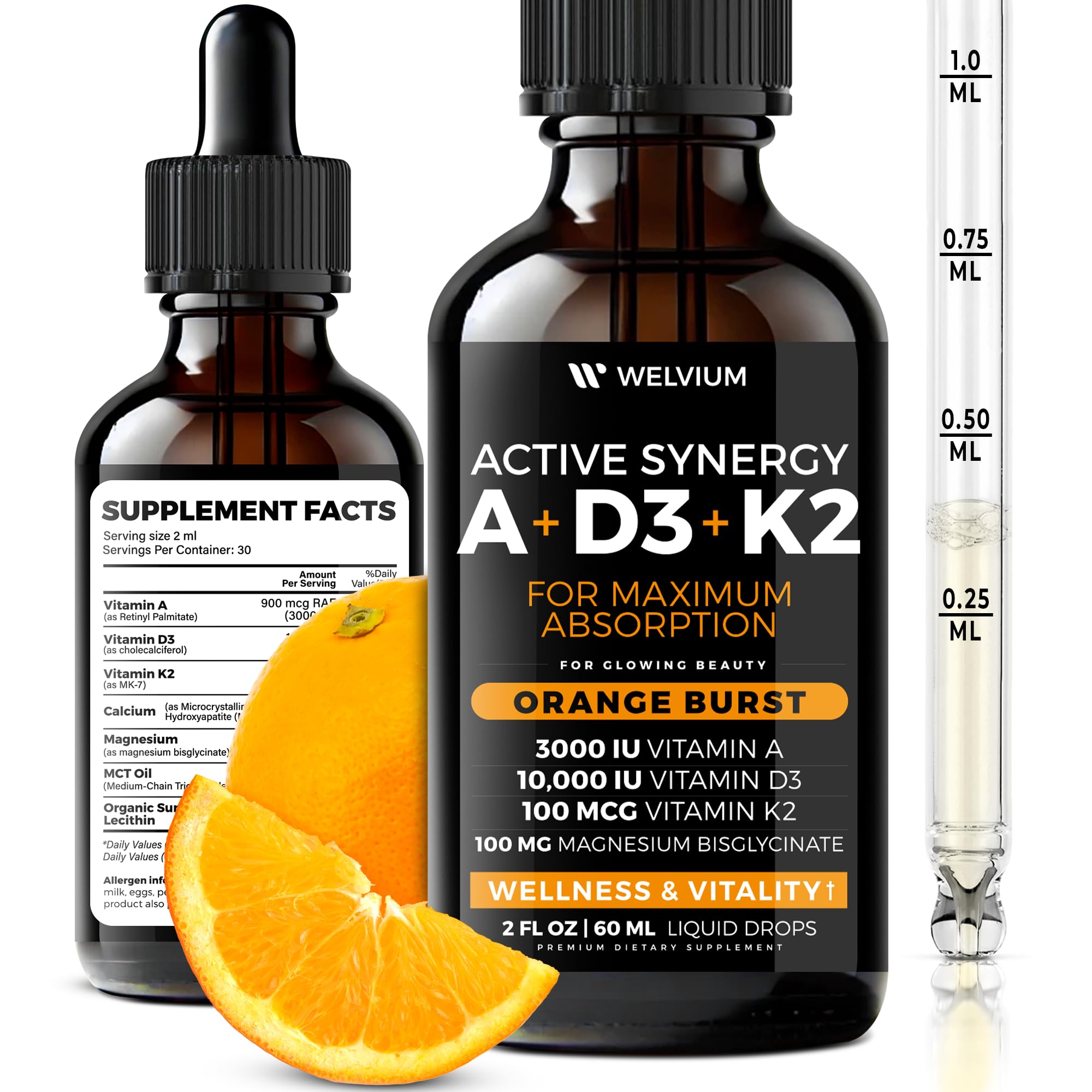 WELVIUM Liquid Vitamin D3 K2 bottle front view
