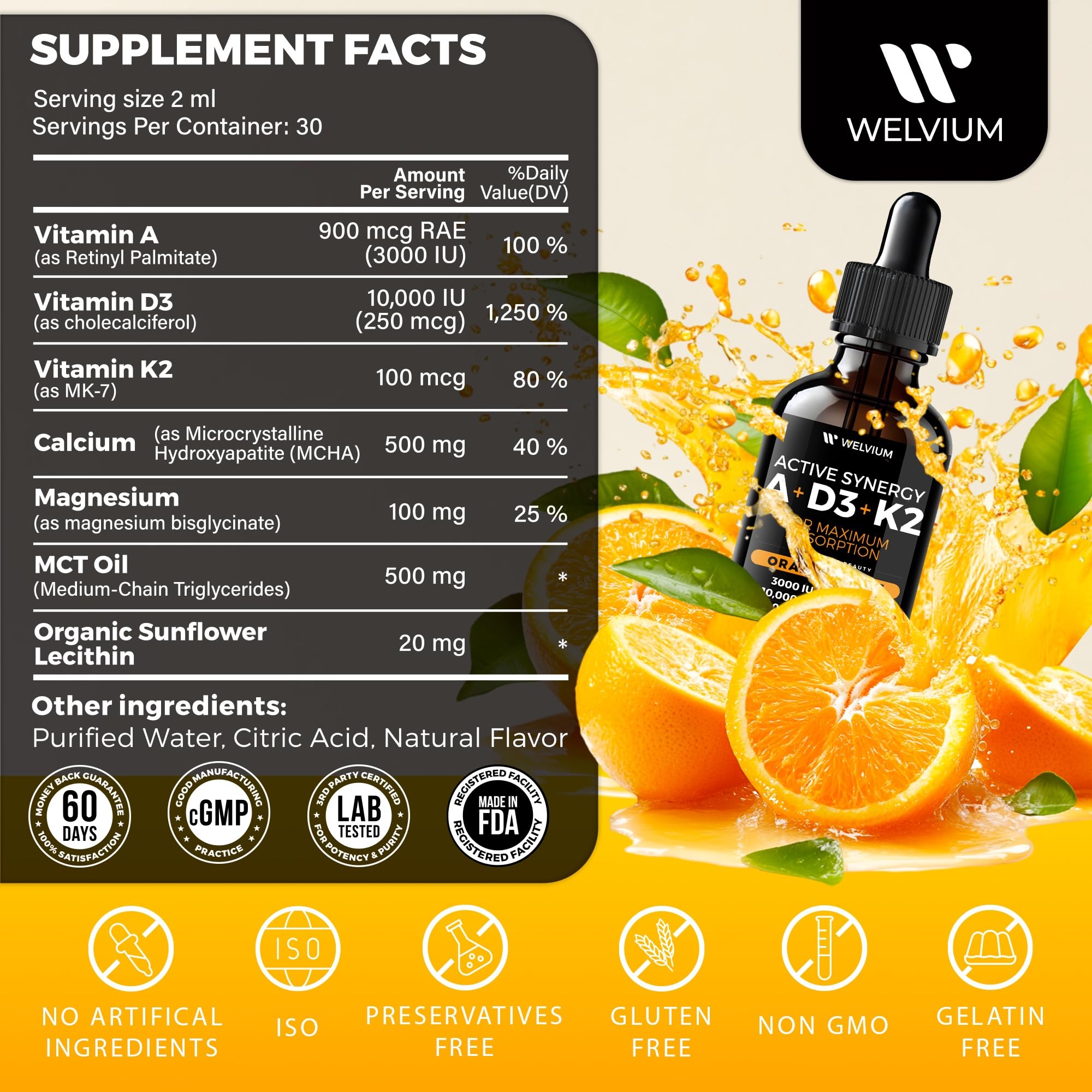 WELVIUM Liquid Vitamin D3 K2 showing dropper