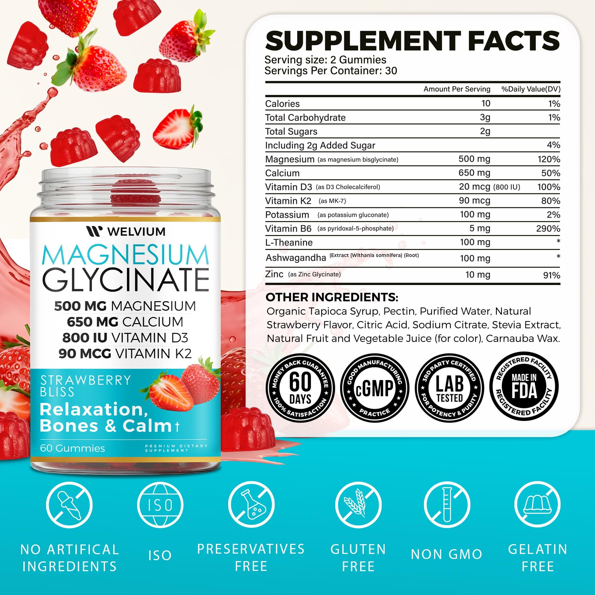 WELVIUM Magnesium Glycinate Gummies in a bowl for serving