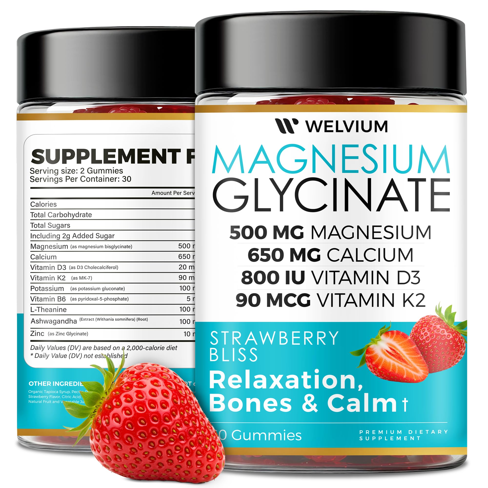 WELVIUM Magnesium Glycinate Gummies with a glass of water