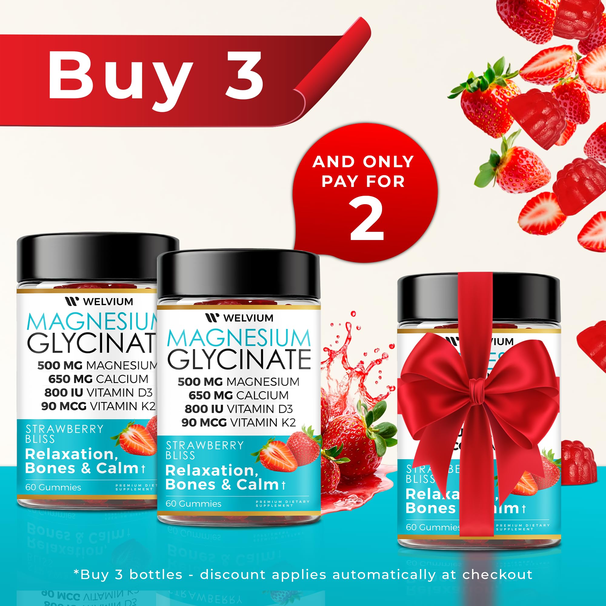 WELVIUM Magnesium Glycinate Gummies with fresh fruits