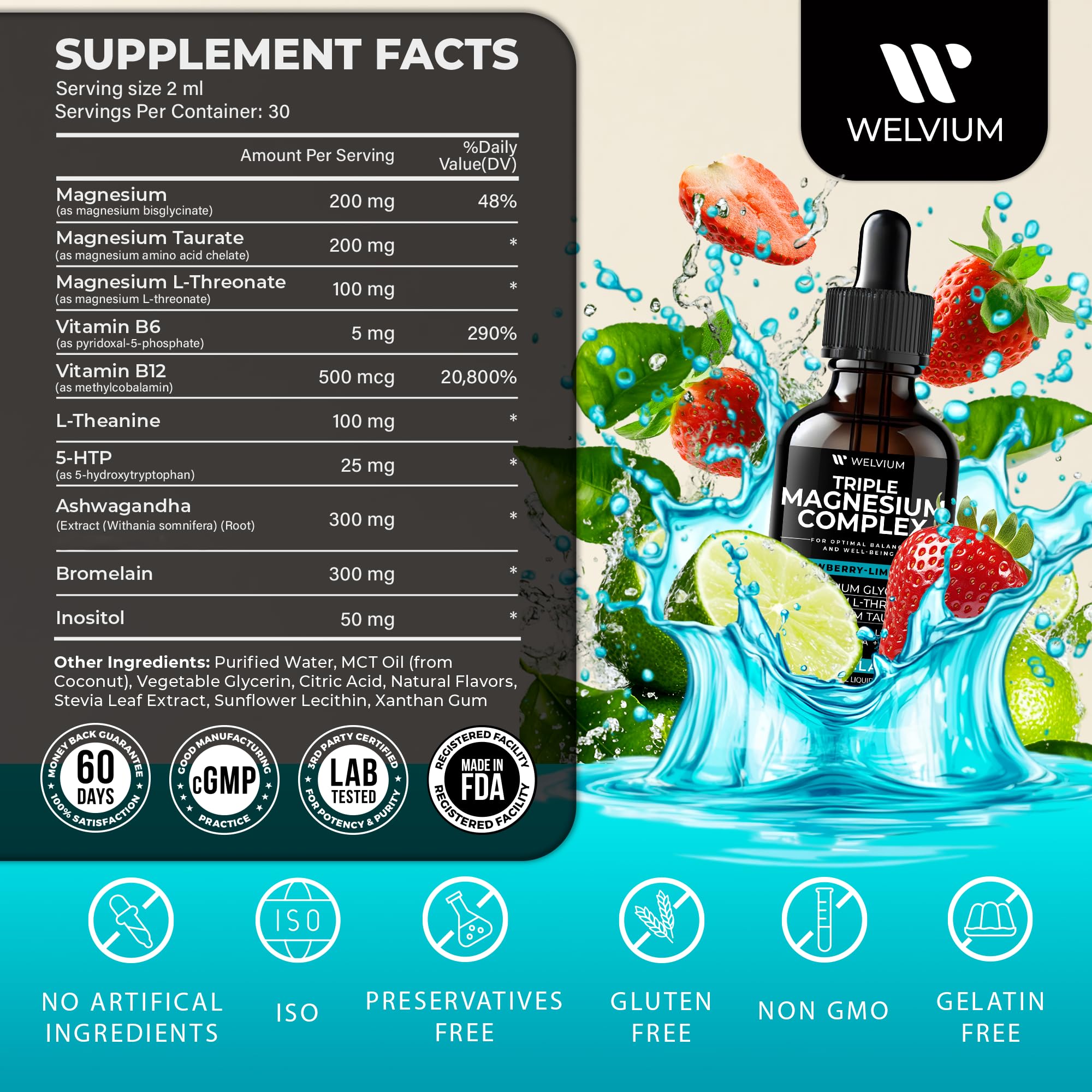 WELVIUM Magnesium Glycinate Liquid Drops ingredients list