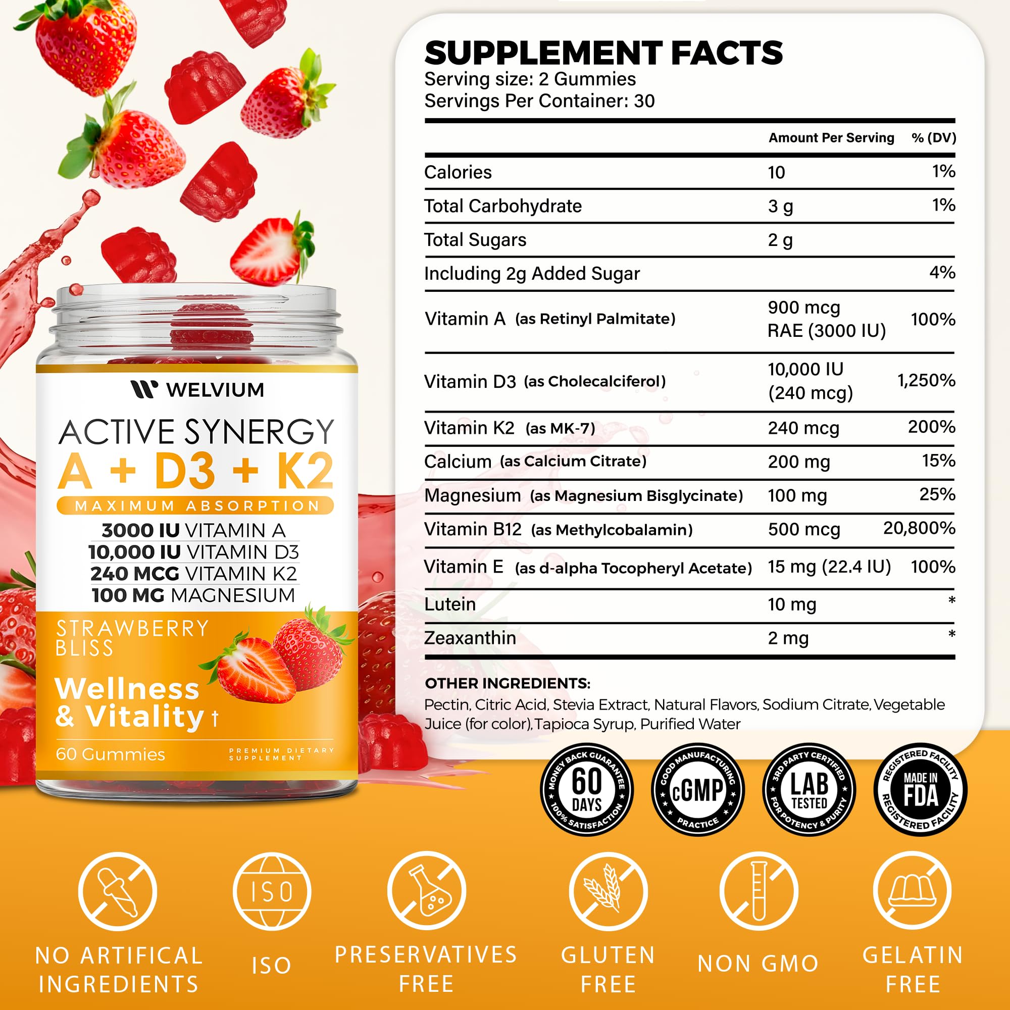 WELVIUM Vitamin D3 + K2 MK-7 Gummies close-up