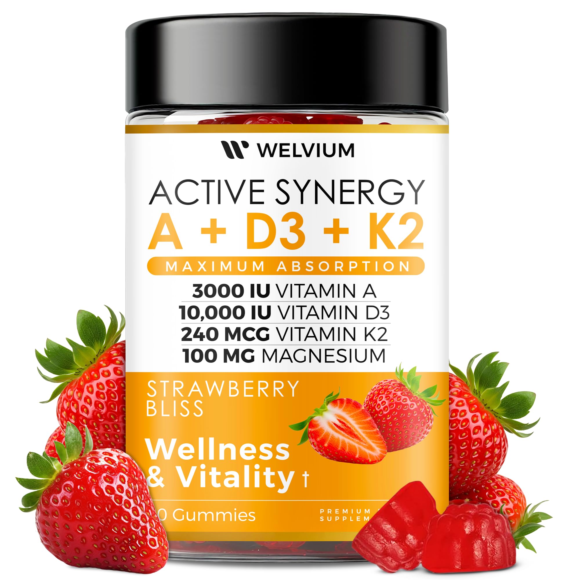WELVIUM Vitamin D3 + K2 MK-7 Gummies front view