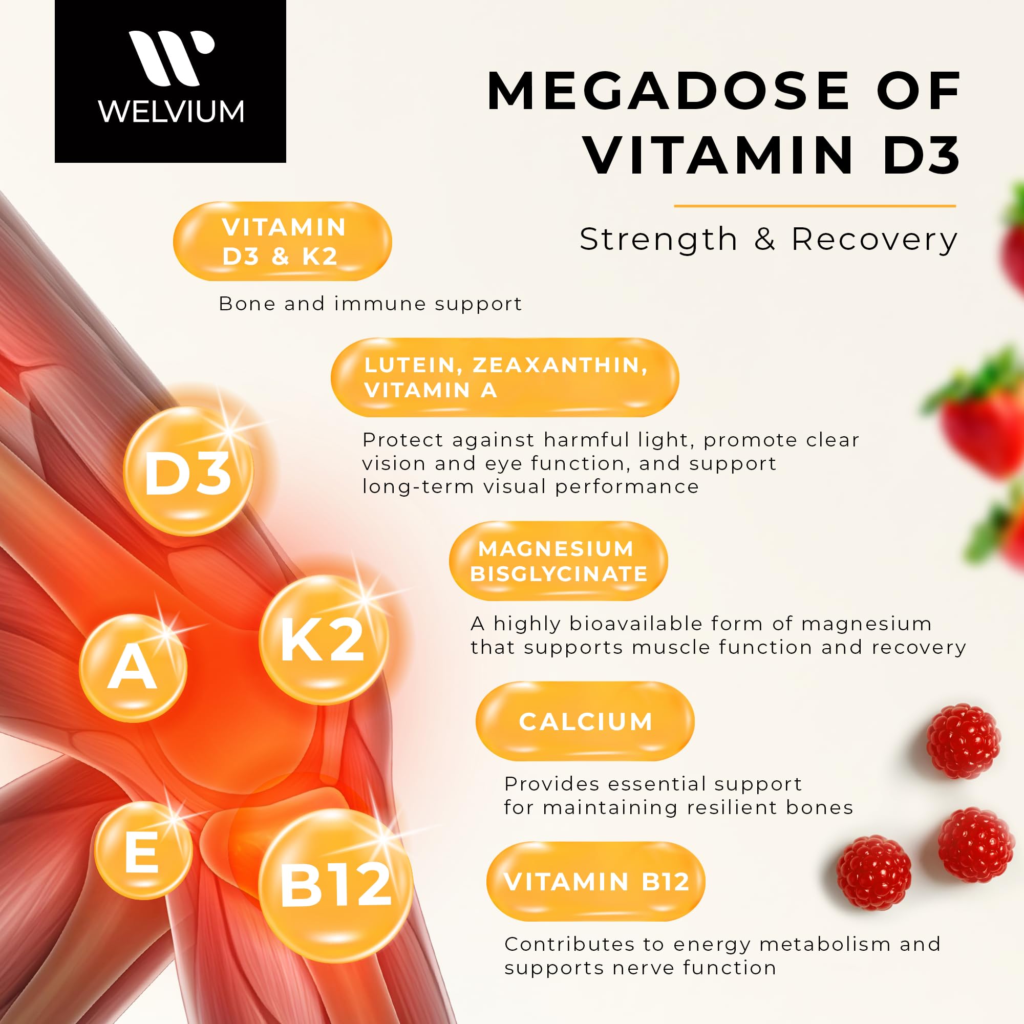 WELVIUM Vitamin D3 + K2 MK-7 Gummies nutritional information