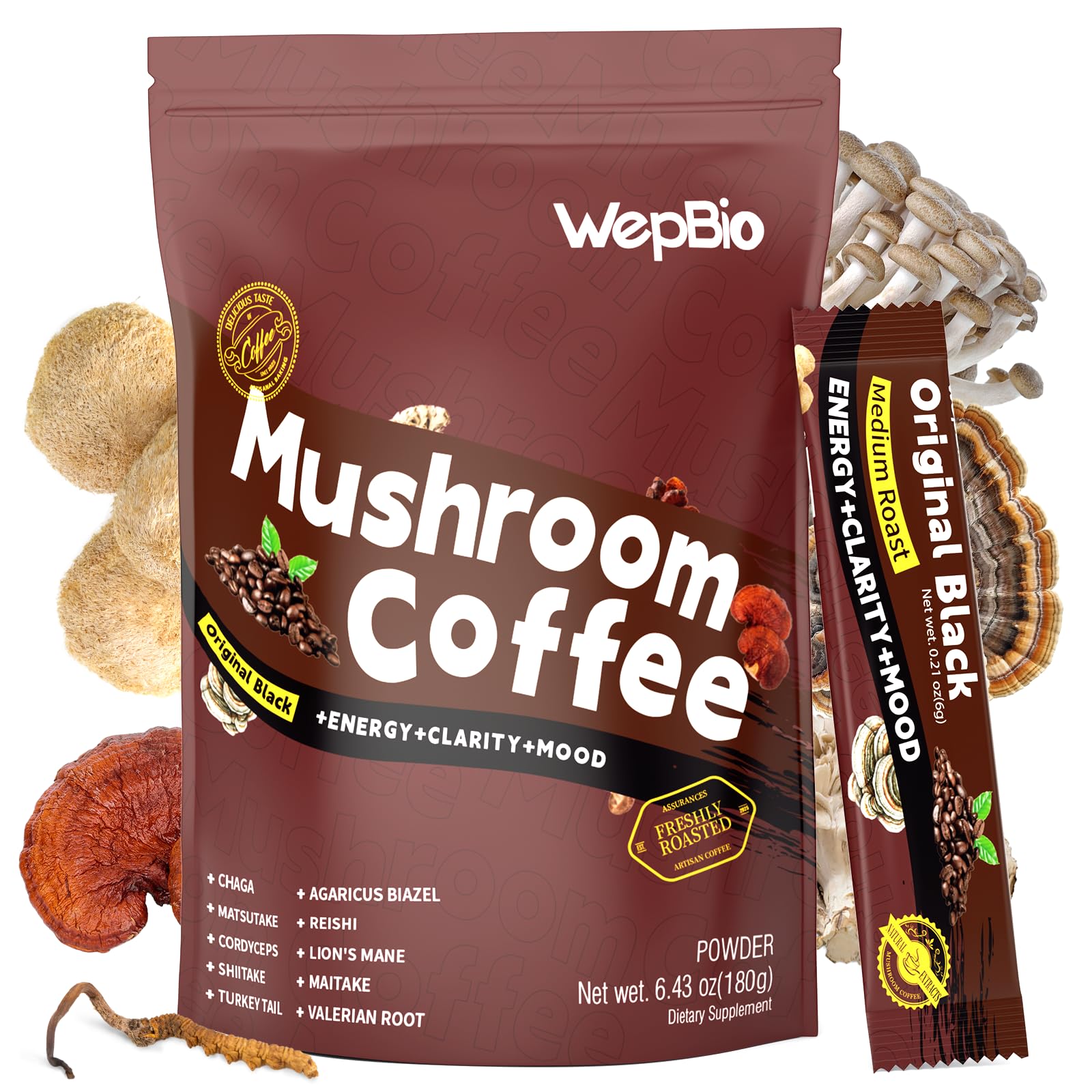 WepBio Mushroom Coffee Blend 180g front view