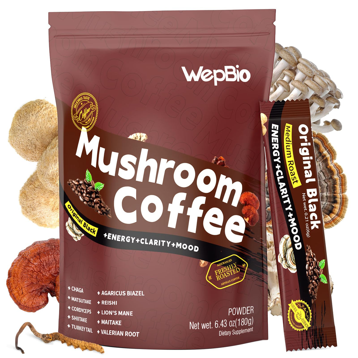 WepBio Mushroom Coffee Blend 180g front view