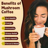 WepBio Mushroom Coffee Blend 300g in a cup with hot coffee