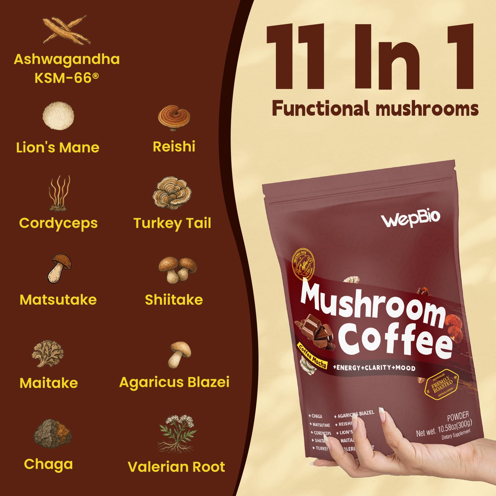 WepBio Mushroom Coffee Blend 300g Vanilla Spice flavour