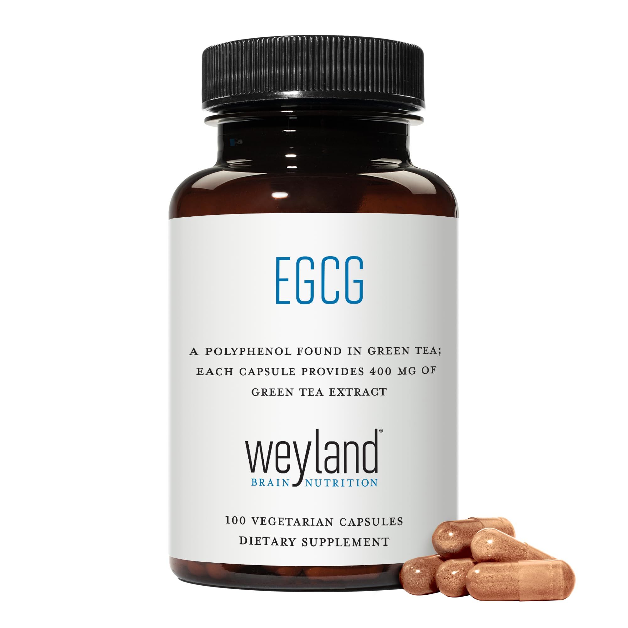 Weyland Brain Nutrition EGCG Green Tea Extract 400mg capsule bottle side view