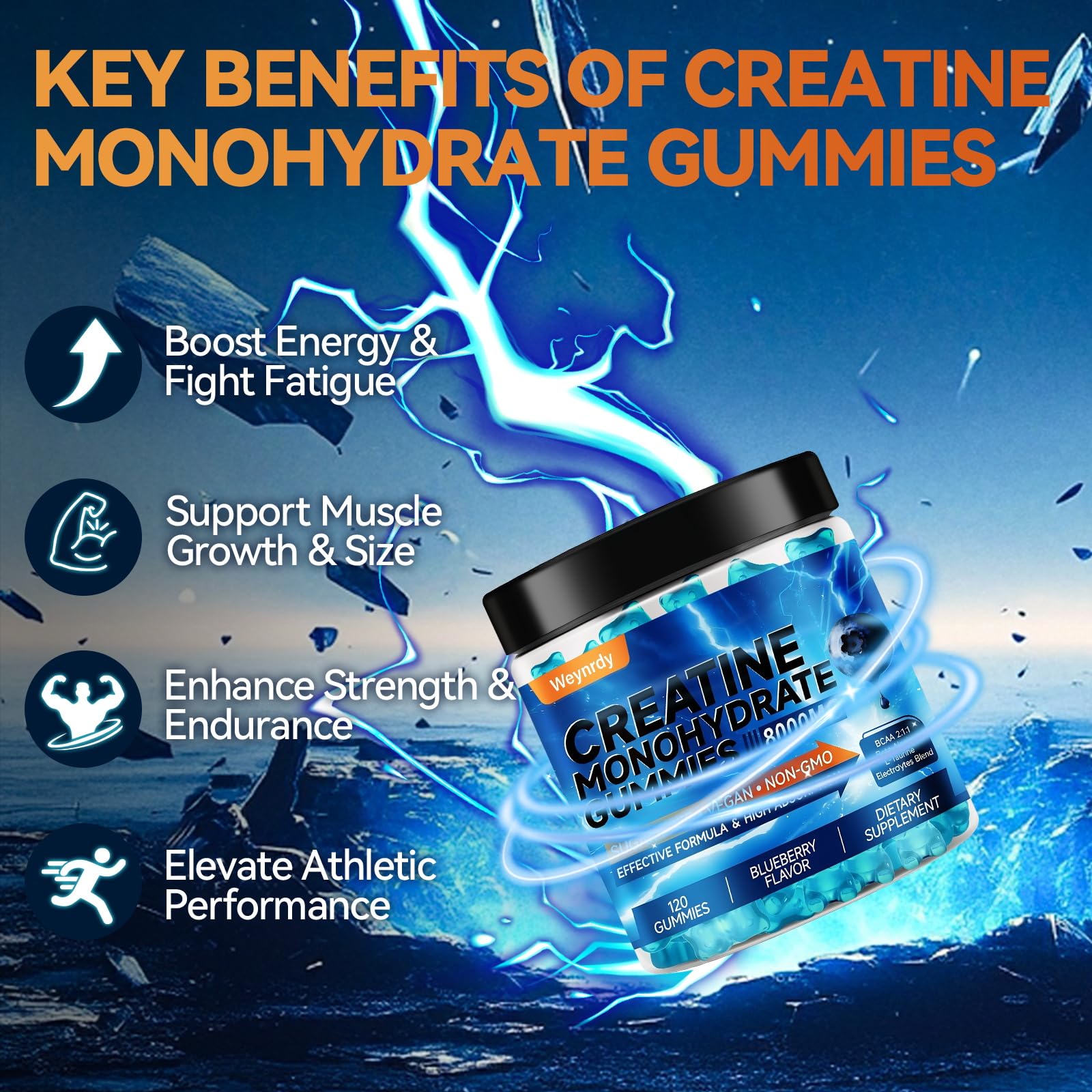 Weynrdy Creatine Gummies with a measuring cup