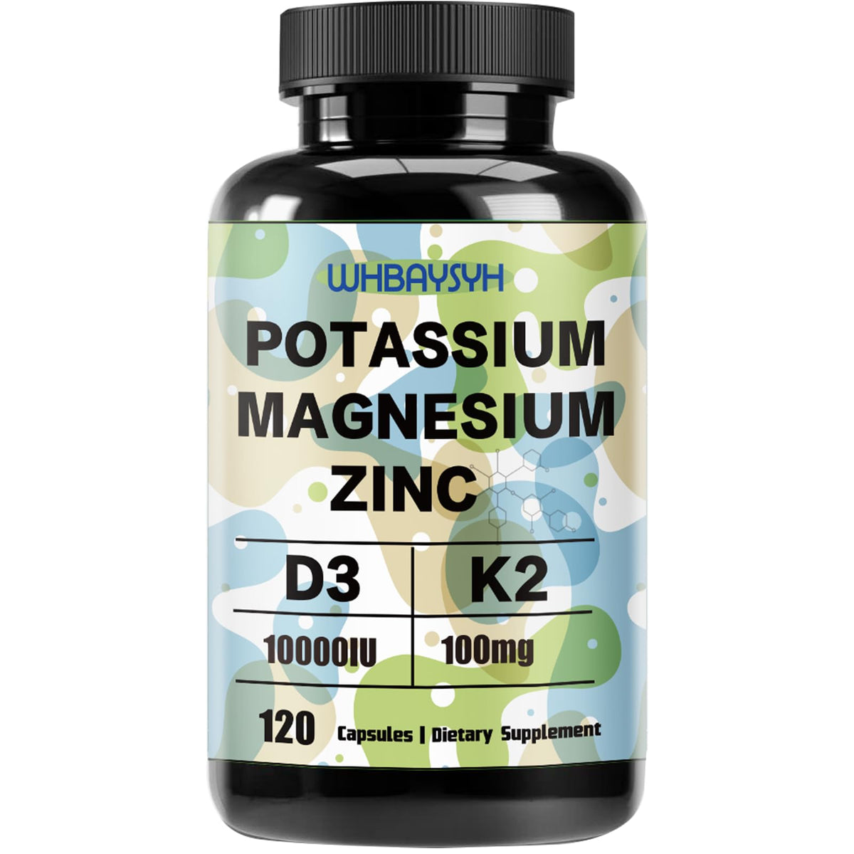 WHBAYSYH Potassium Magnesium Zinc Supplement bottle front view