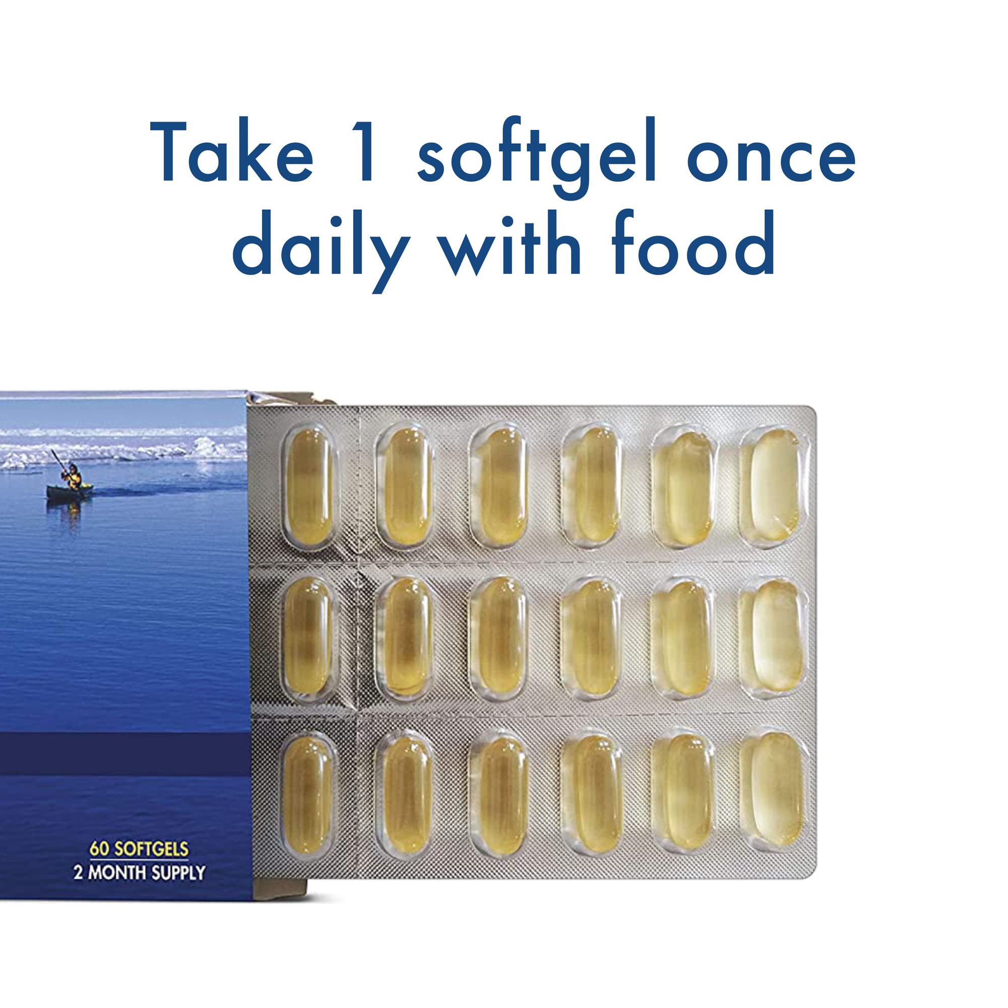 WHC Fish Oil Softgels displayed with a measuring spoon