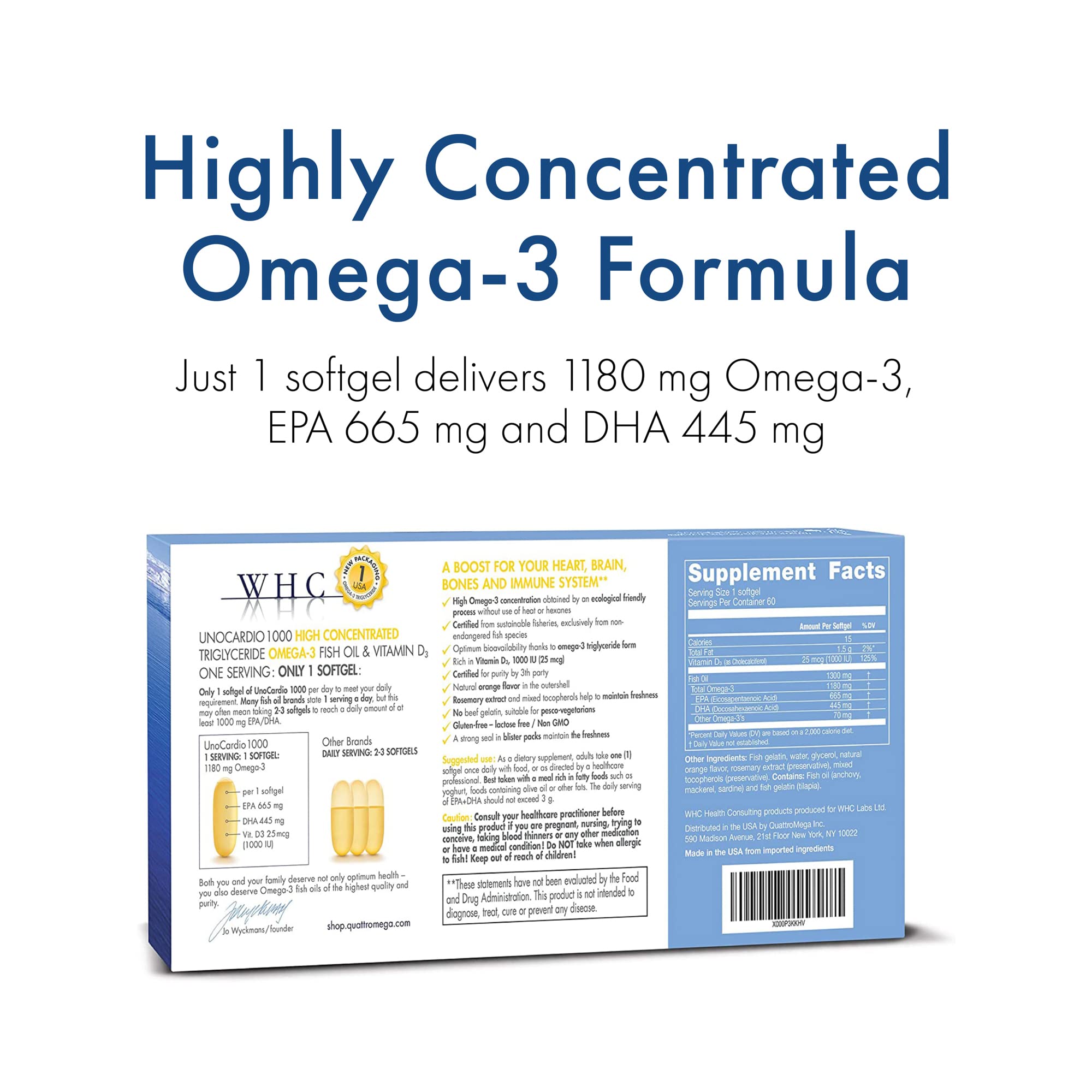 WHC Fish Oil Softgels showing softgel size and shape