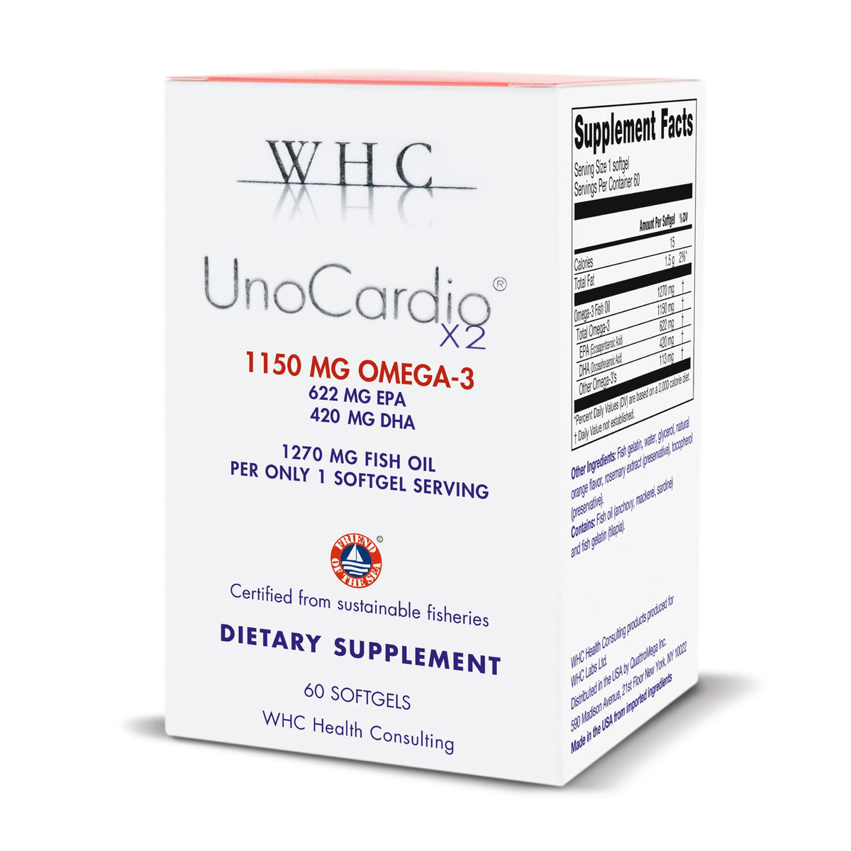 WHC Fish Oil Supplement 1150mg Omega-3 60 Softgels front view