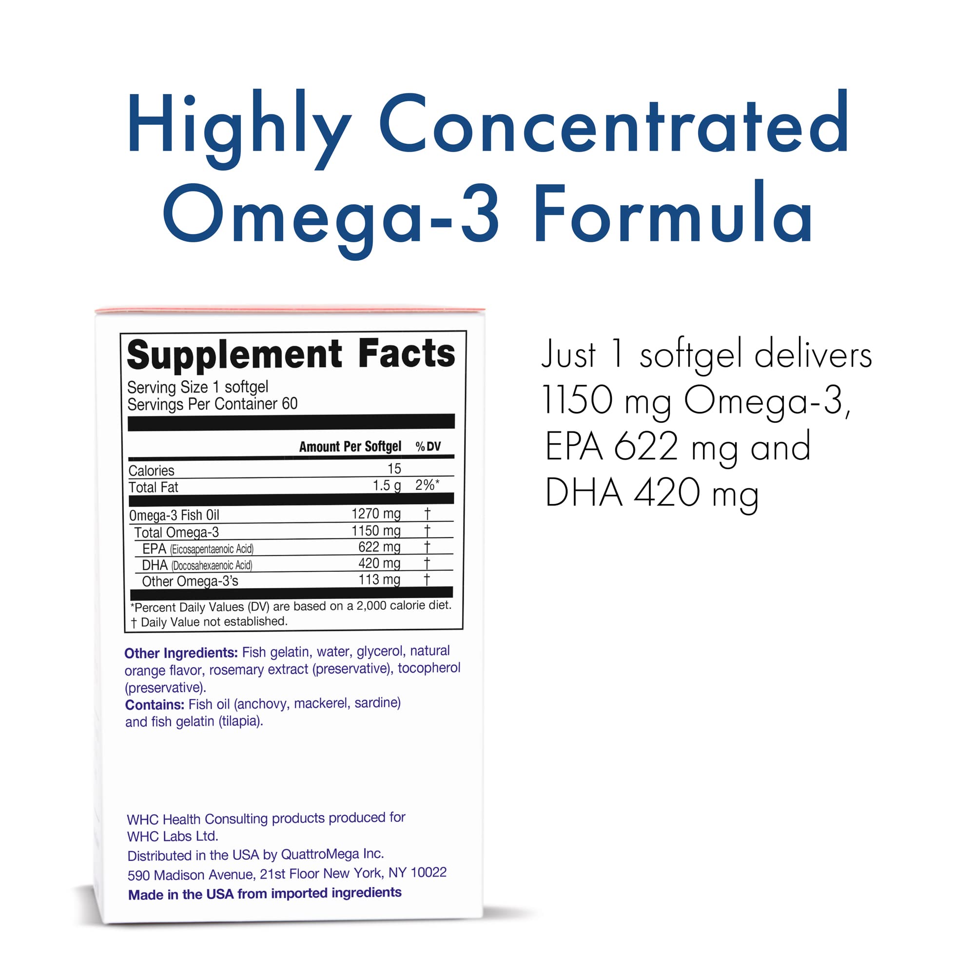 WHC Fish Oil Supplement 60 softgels packaging