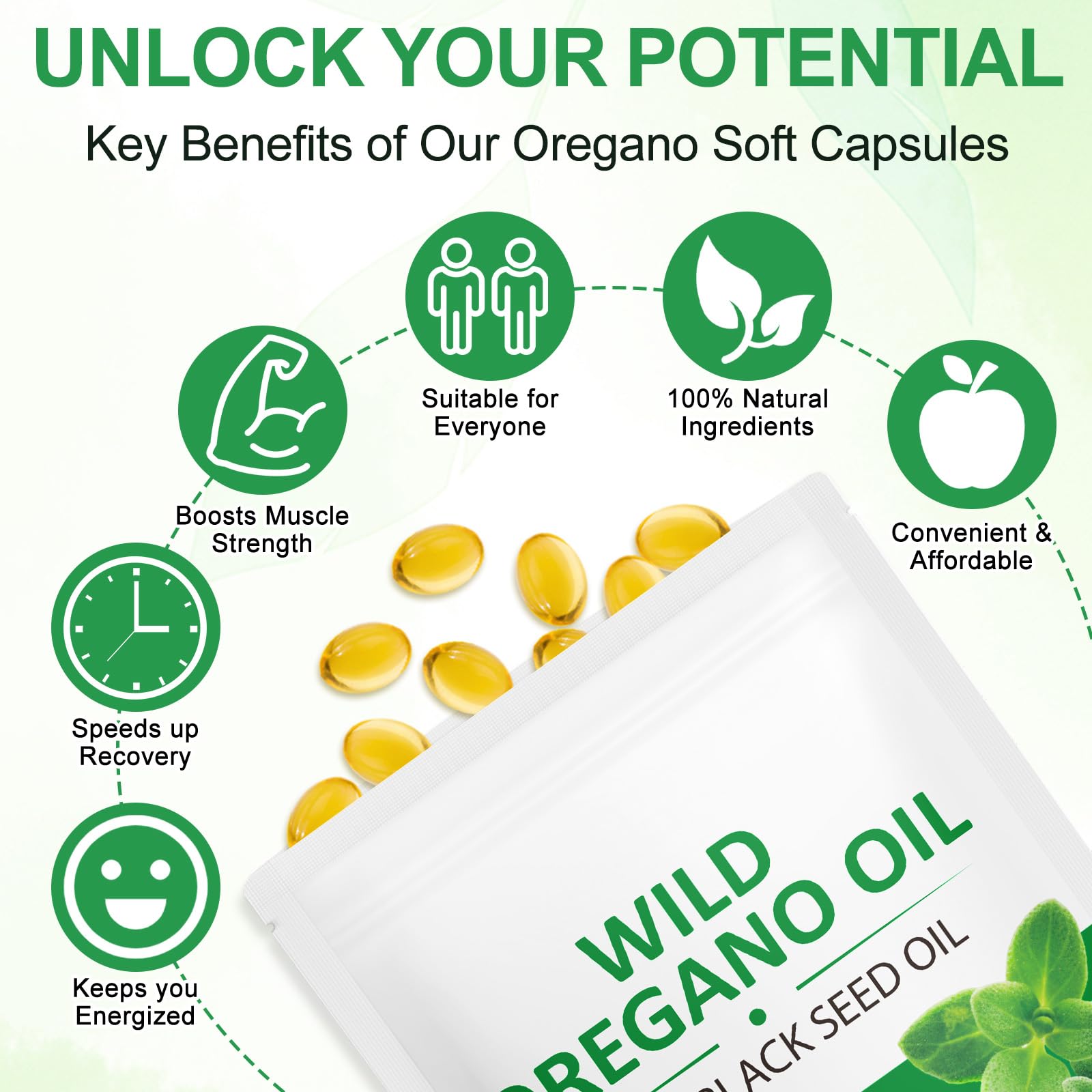 WHLH & WELL-BEING Oil of Oregano and Black Seed Oil Capsules side view